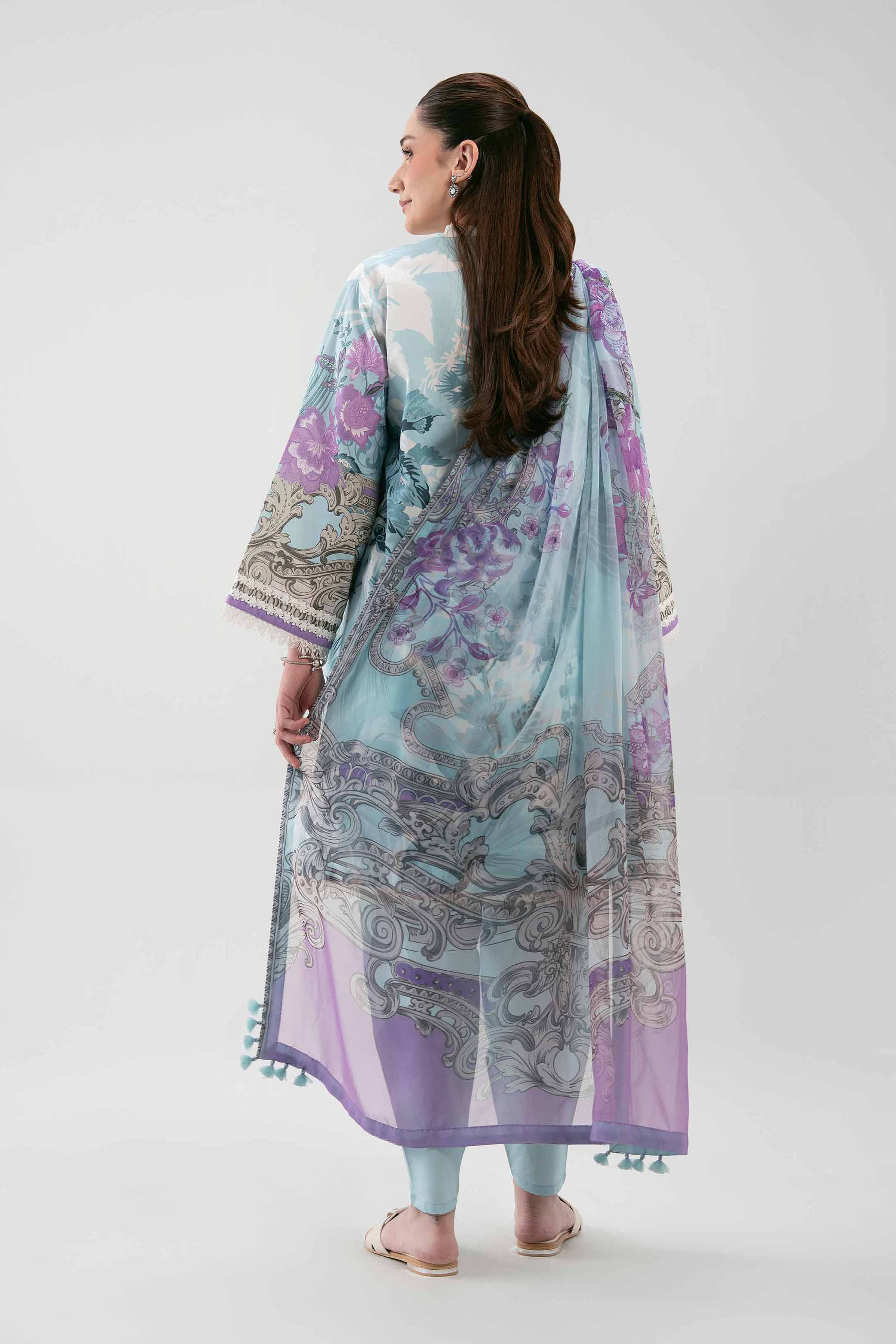 3 Piece - Embroidered Suit - 42601211 NishatUAE Blue Cambric 3PC Embroidered Unstitched