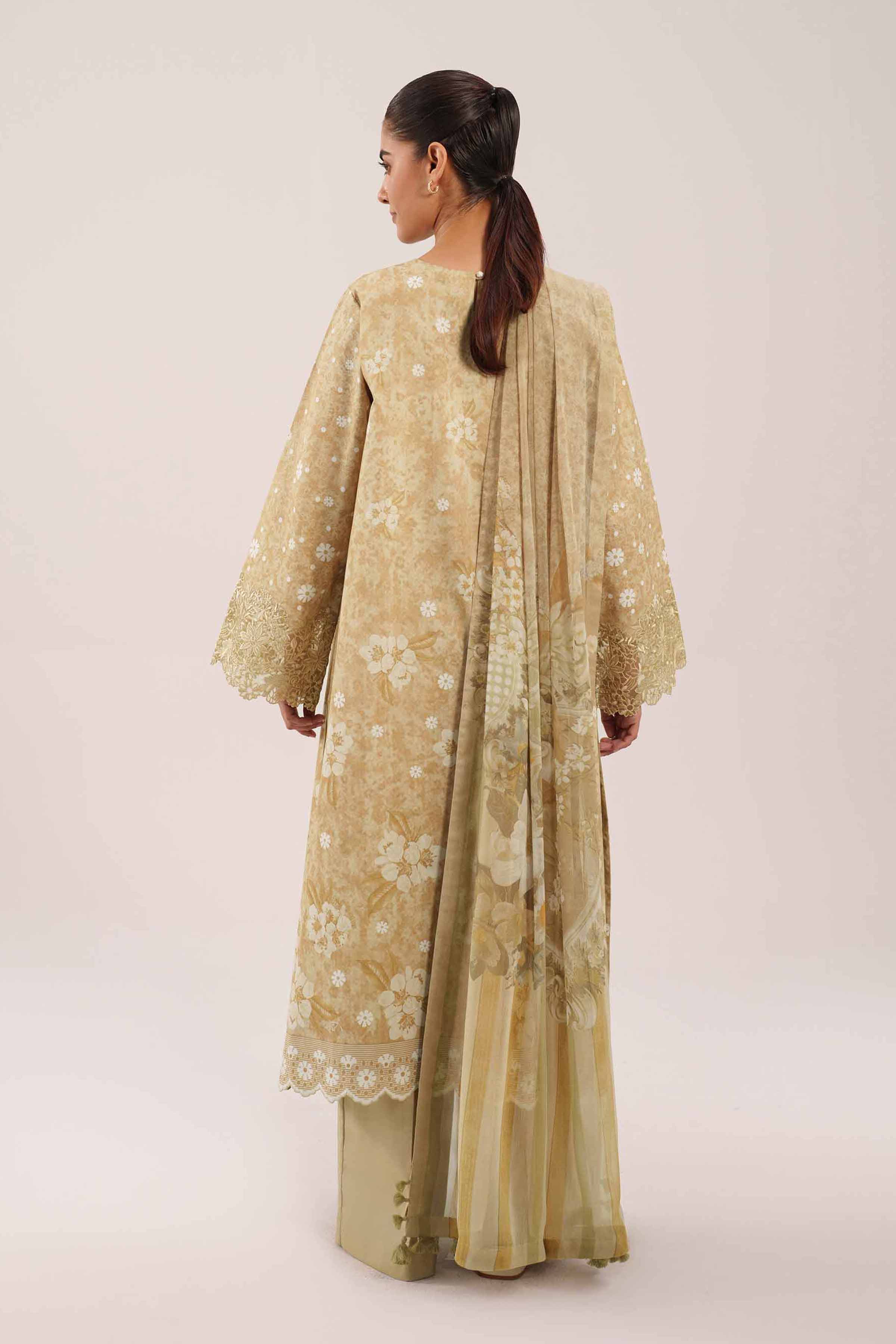 3 Piece - Embroidered Suit - 42601215 NishatUAE Yellow Cambric 3PC Embroidered Unstitched