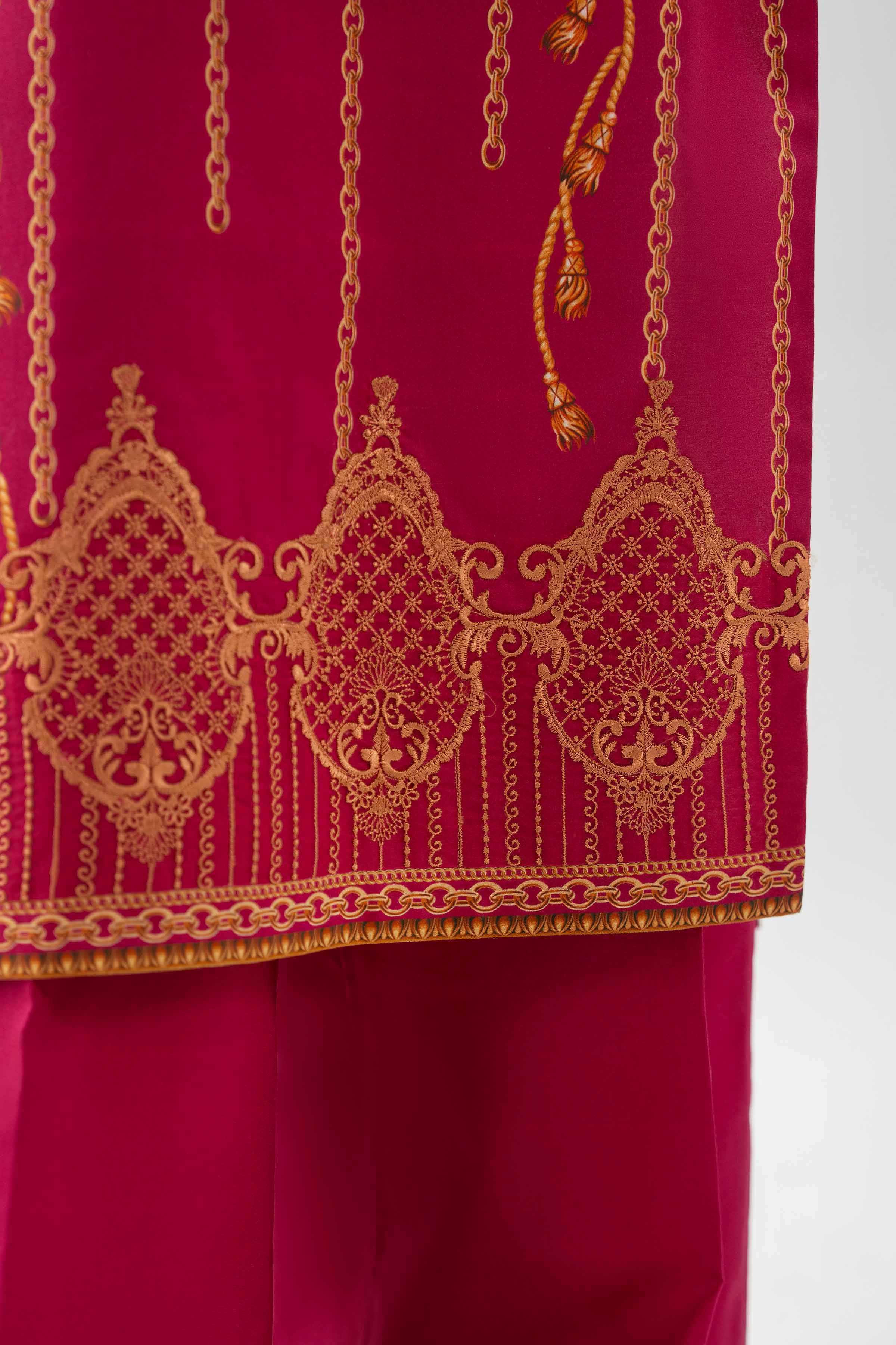 3 Piece - Embroidered Suit - 42601217 NishatUAE Maroon Cambric 3PC Embroidered Unstitched