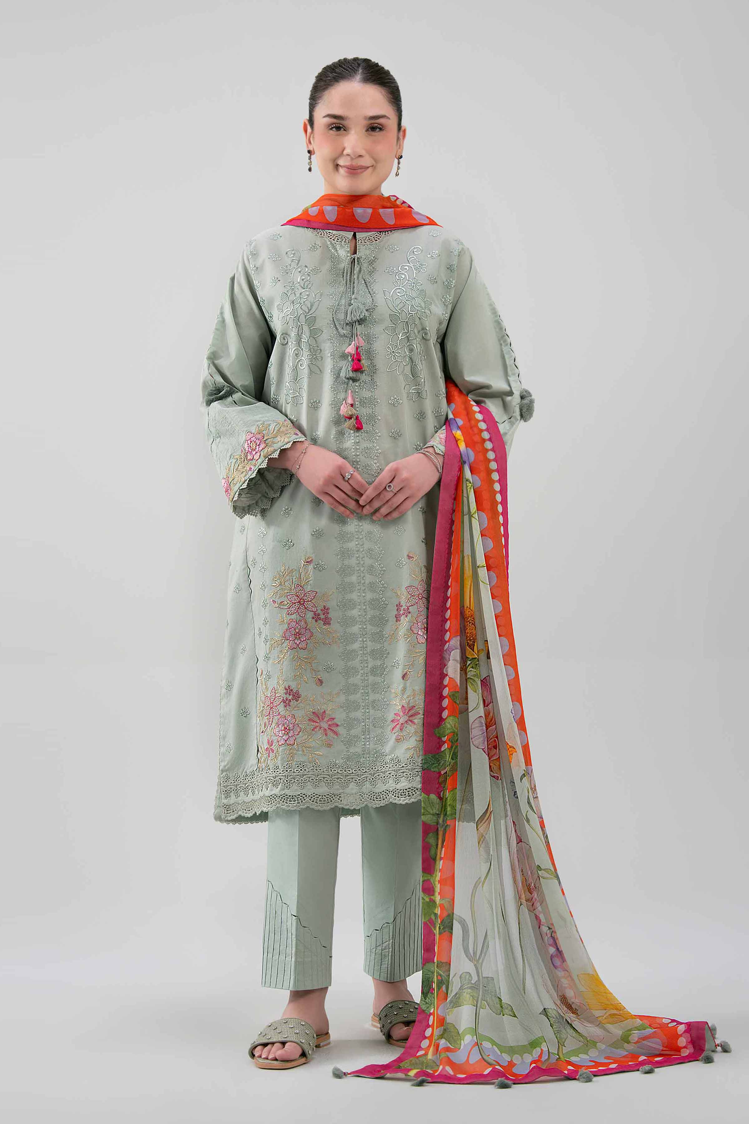 3 Piece - Embroidered Suit - 42601221 NishatUAE Green Lawn 3PC Embroidered Unstitched