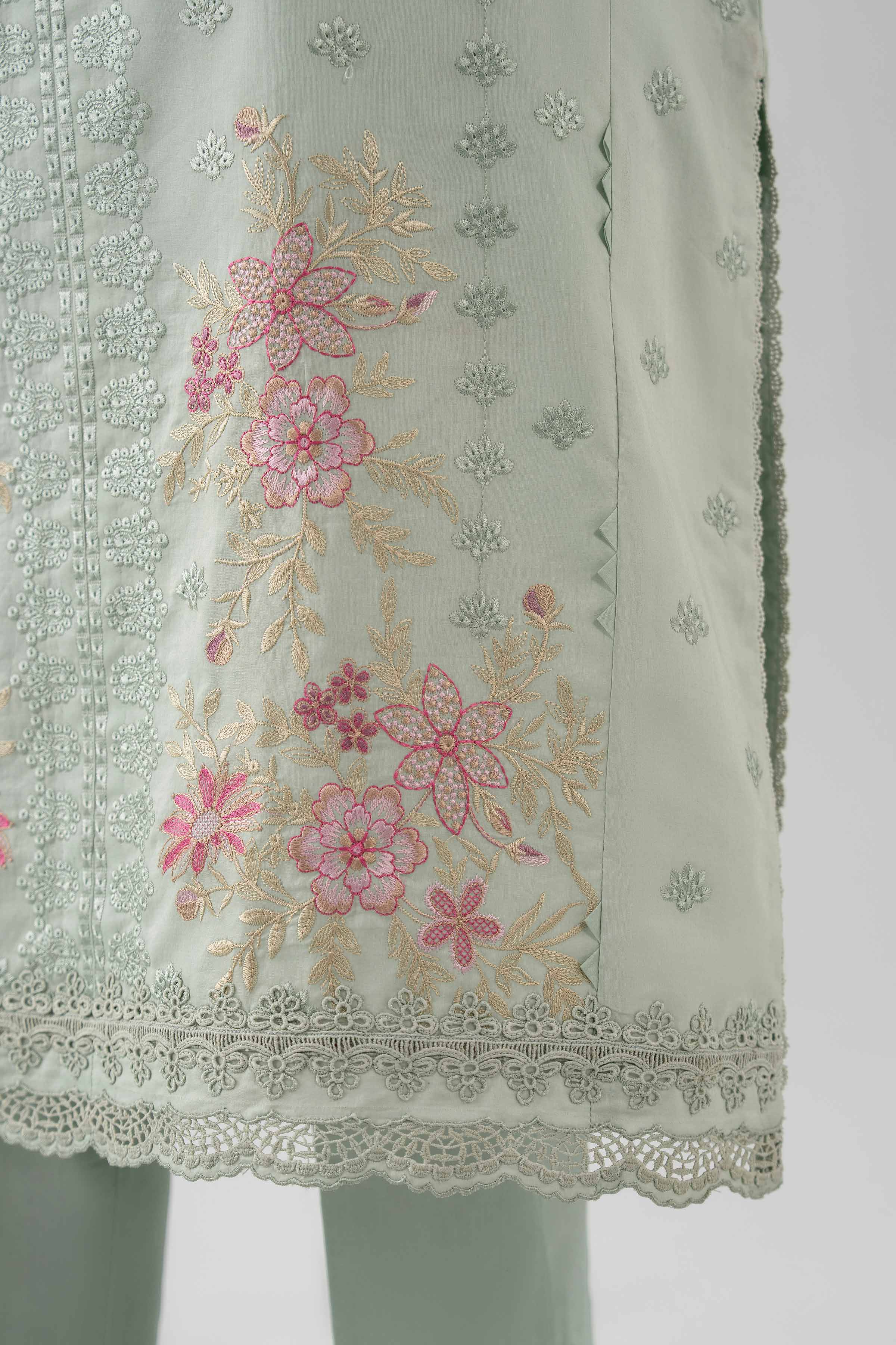 3 Piece - Embroidered Suit - 42601221 NishatUAE Green Lawn 3PC Embroidered Unstitched