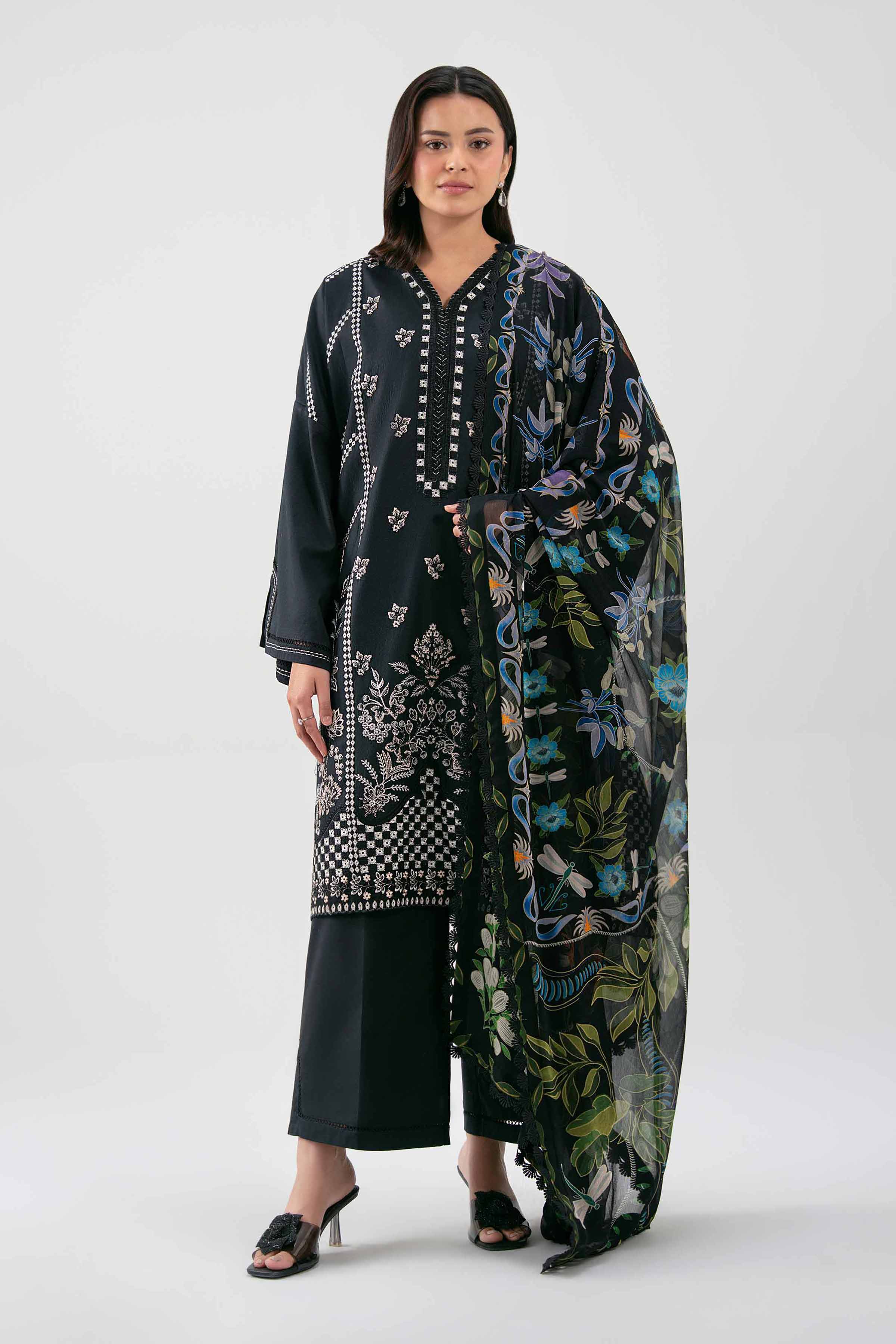 3 Piece - Digital Printed Embroidered Suit - 42601226