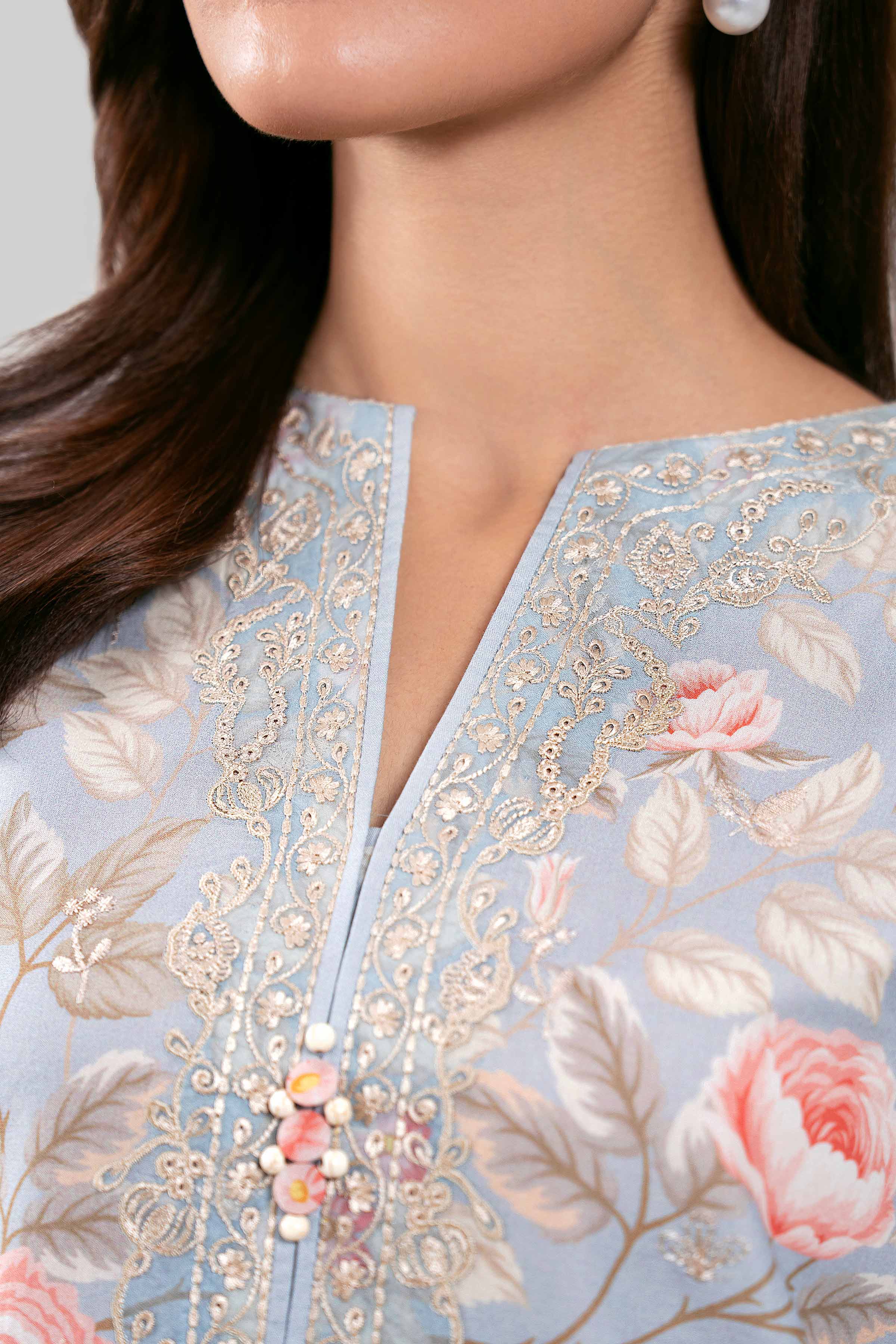 3 Piece - Digital Printed Embroidered Suit - 42601236 Aqua Chicken Kari 3PC Embroidered