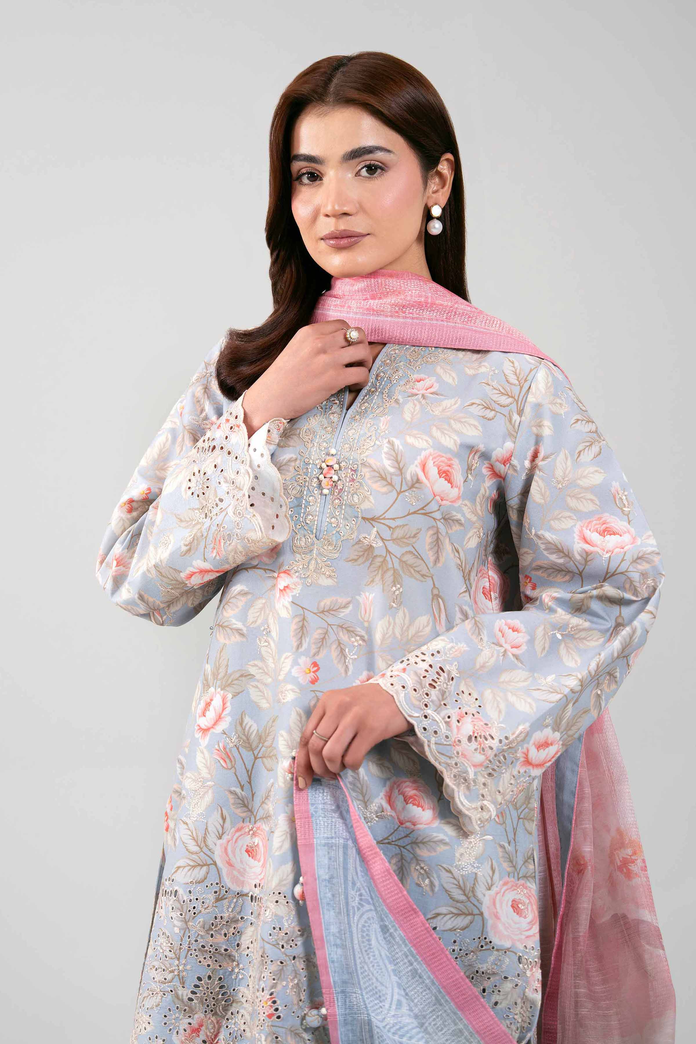 3 Piece - Digital Printed Embroidered Suit - 42601236 Aqua Chicken Kari 3PC Embroidered