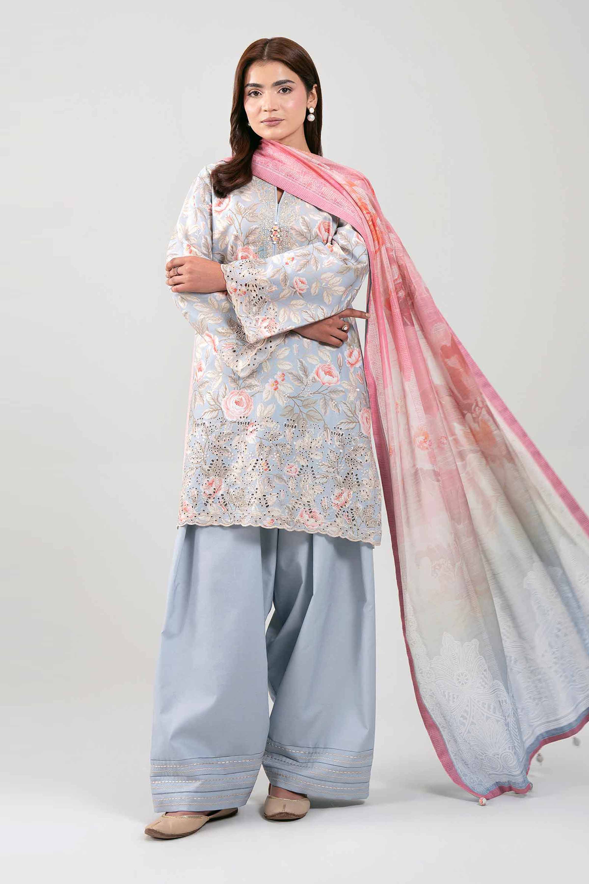 3 Piece - Digital Printed Embroidered Suit - 42601236 Aqua Chicken Kari 3PC Embroidered