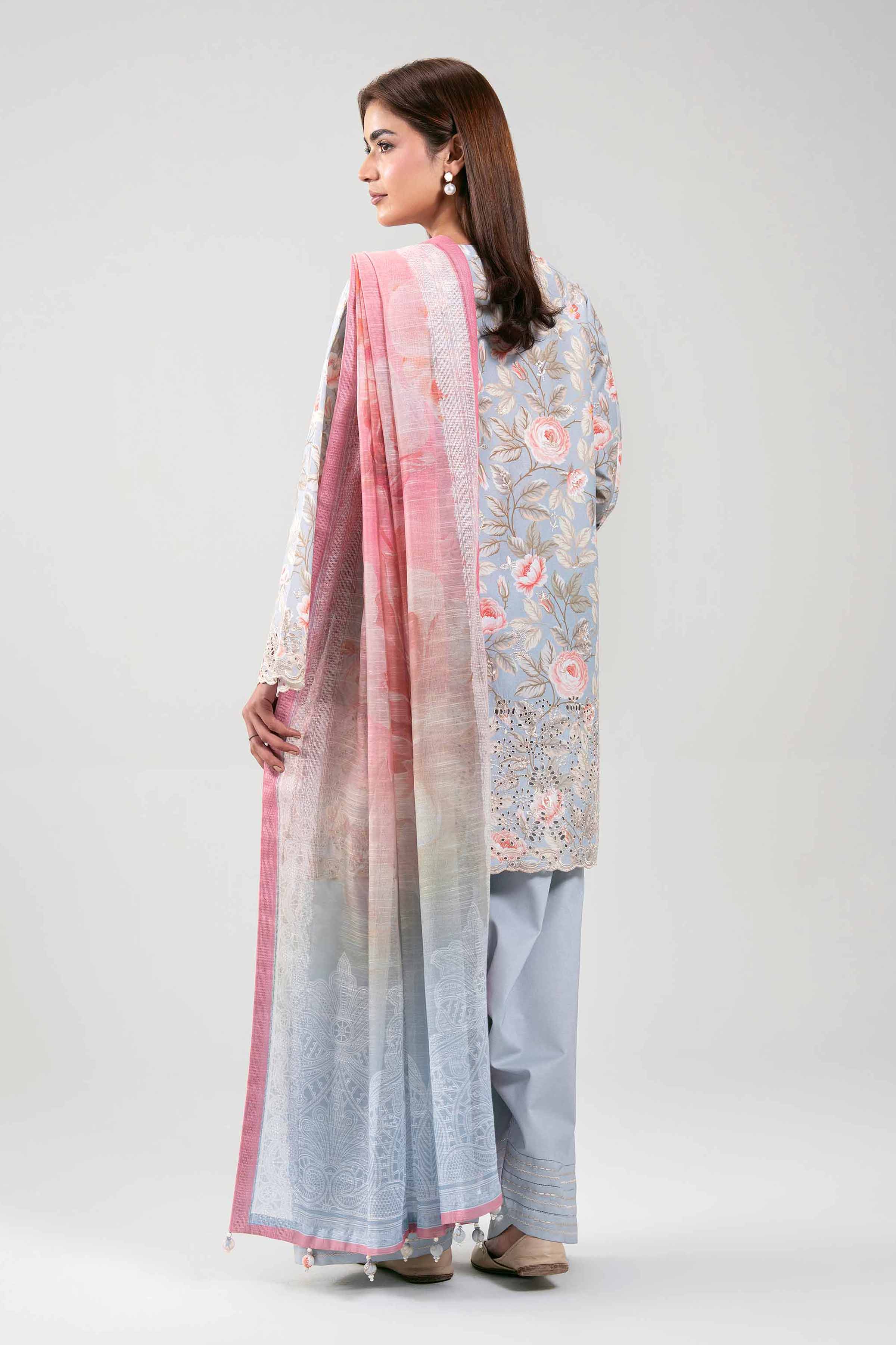 3 Piece - Digital Printed Embroidered Suit - 42601236 Aqua Chicken Kari 3PC Embroidered