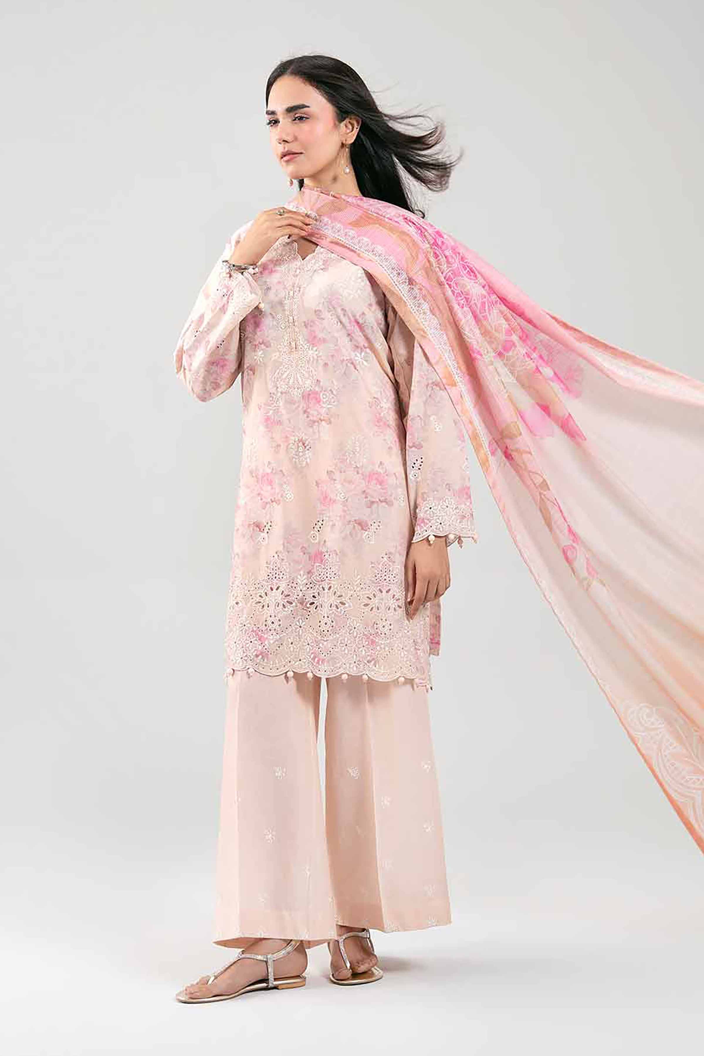 3 Piece - Digital Printed Embroidered Suit - 42601237 Pink Chicken Kari 3PC Embroidered