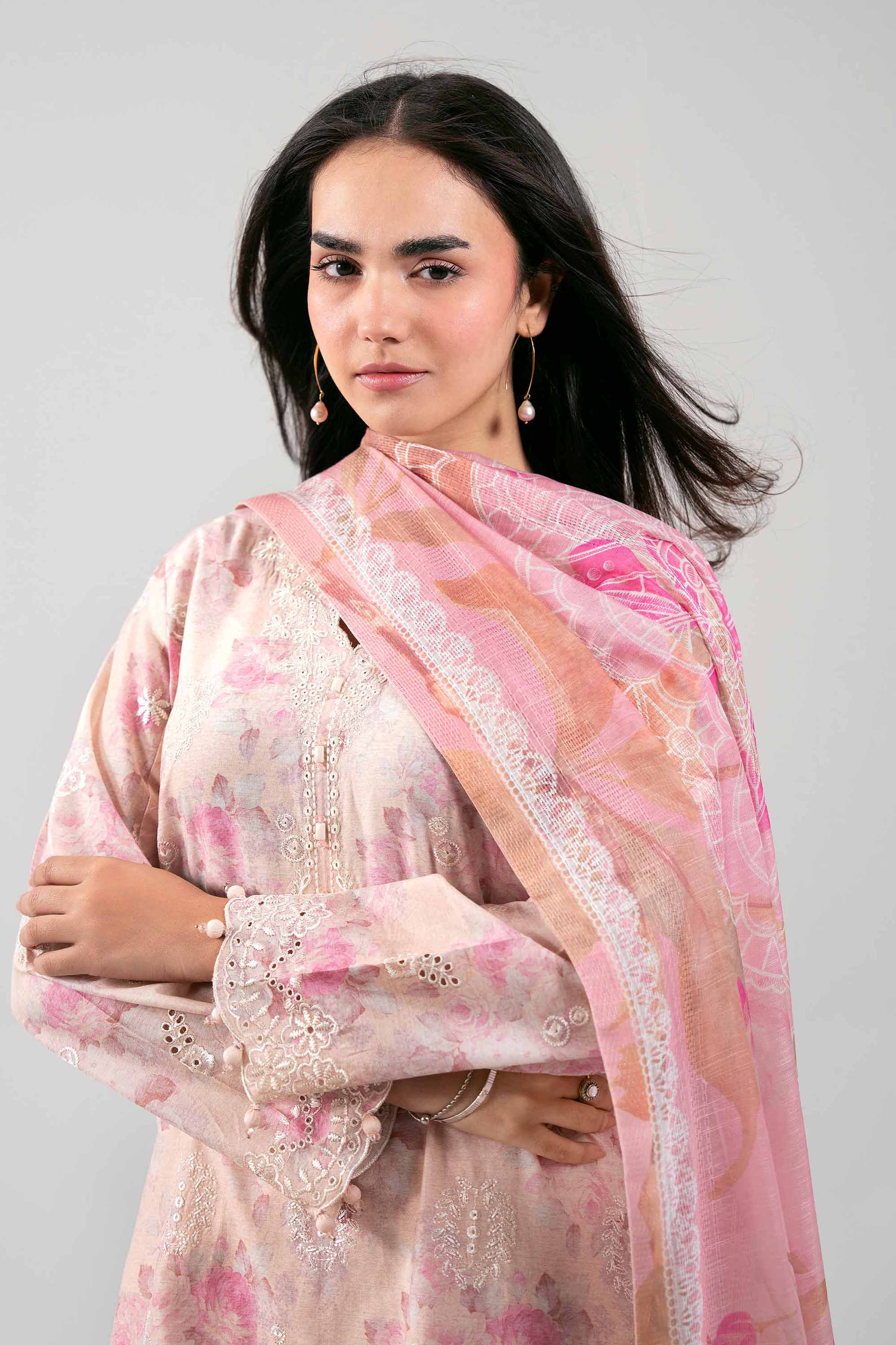 3 Piece - Digital Printed Embroidered Suit - 42601237 Pink Chicken Kari 3PC Embroidered