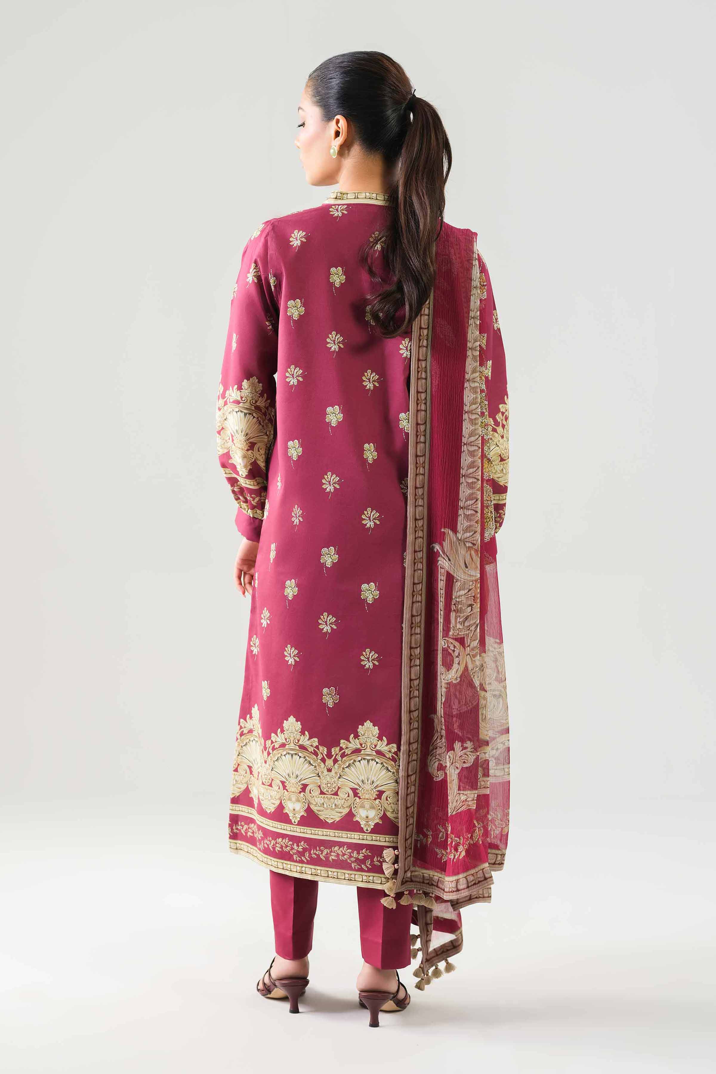 3 Piece - Printed Suit - 42601242 NishatUAE Maroon Lawn 3PC Printed Unstitched