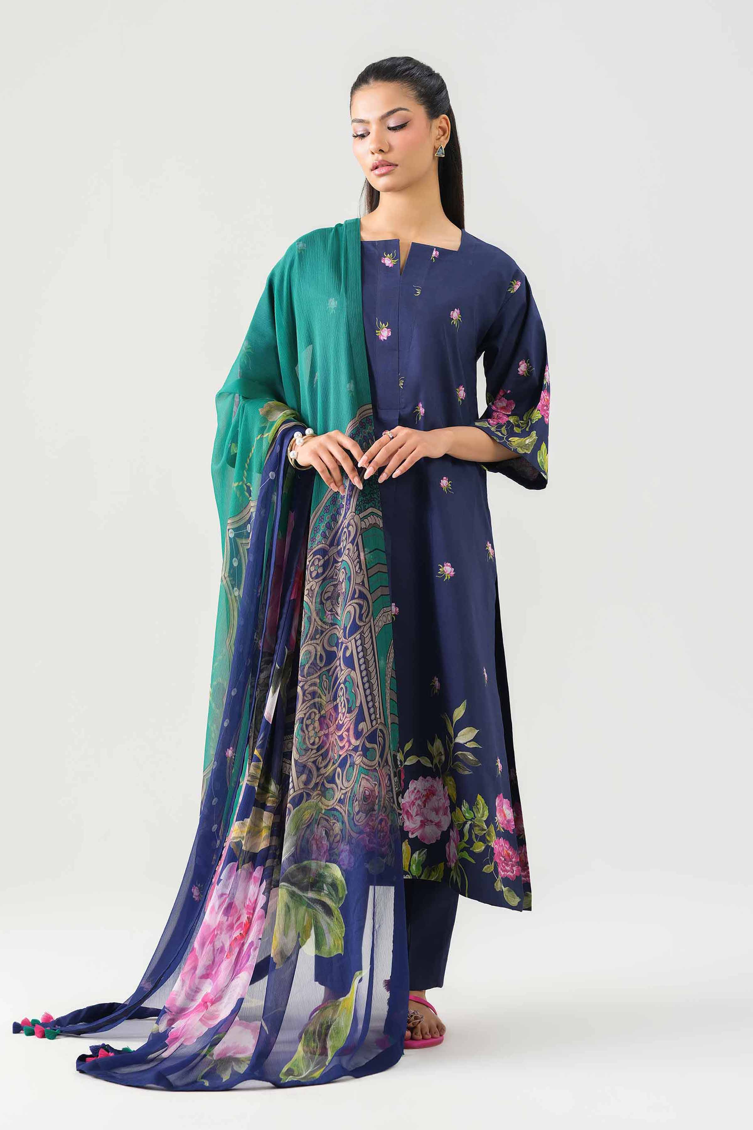 3 Piece - Printed Suit - 42601243 NishatUAE Blue Lawn 3PC Printed Unstitched