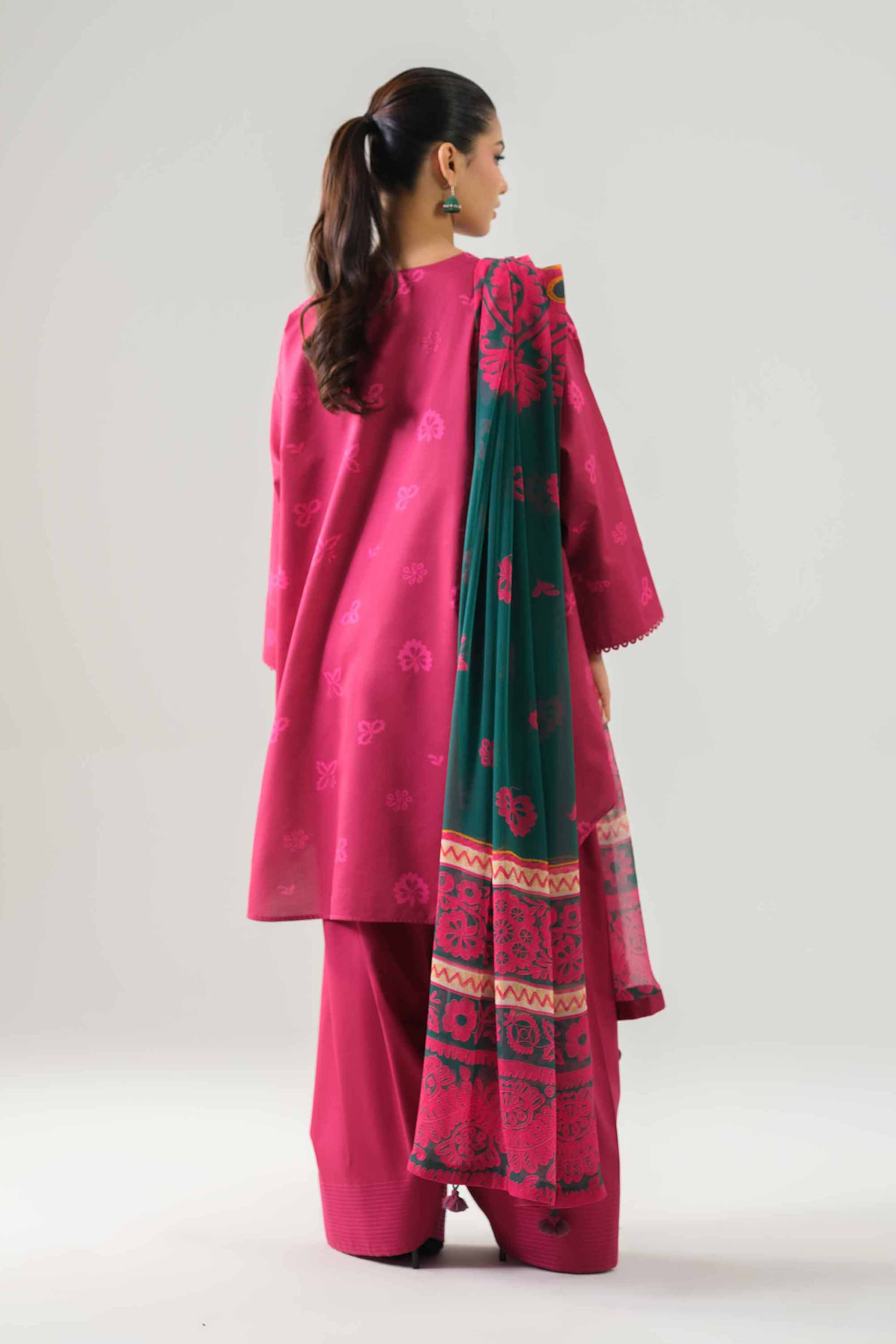 3 Piece - Printed Suit - 42601246 NishatUAE Maroon Lawn 3PC Printed Unstitched