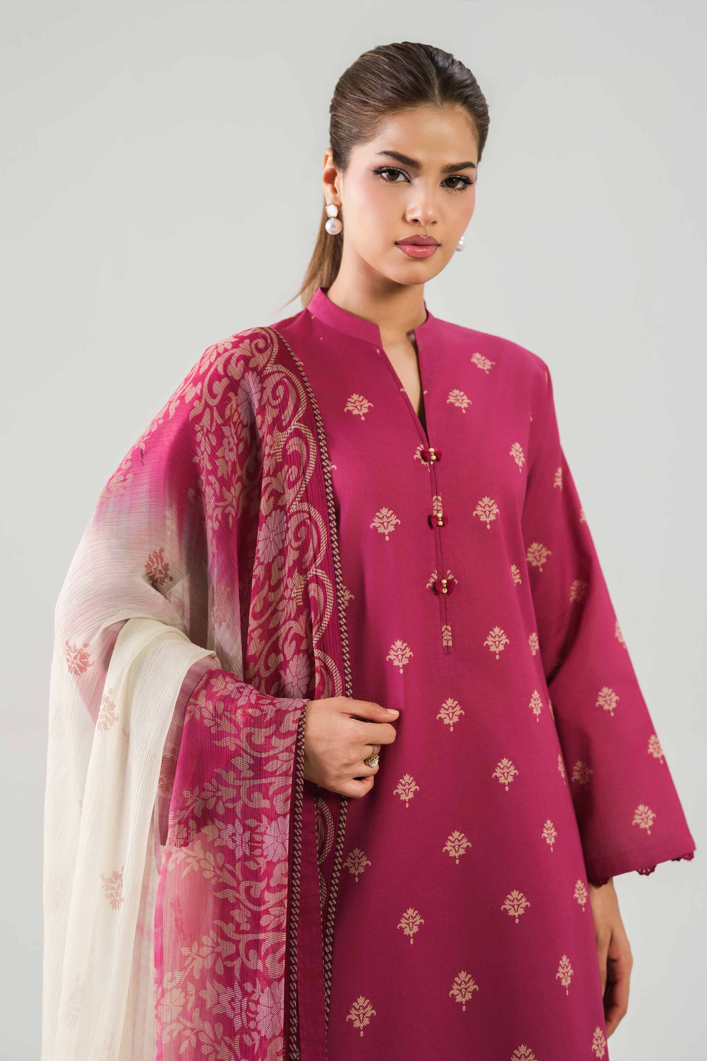 3 Piece - Printed Suit - 42601247 NishatUAE Maroon Lawn 3PC Printed Unstitched