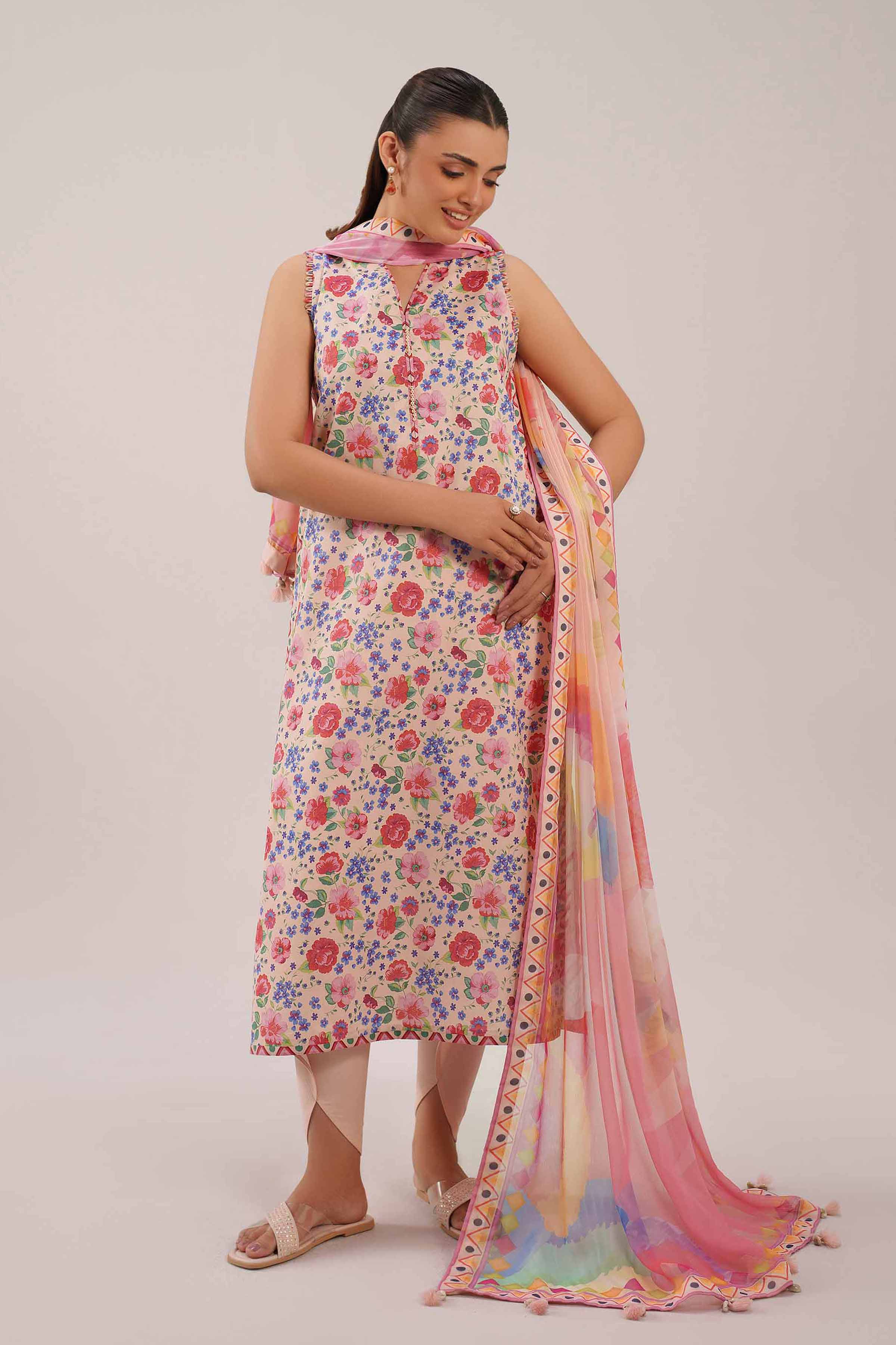 3 Piece - Printed Suit - 42601249 NishatUAE Pink Lawn 3PC Printed Unstitched