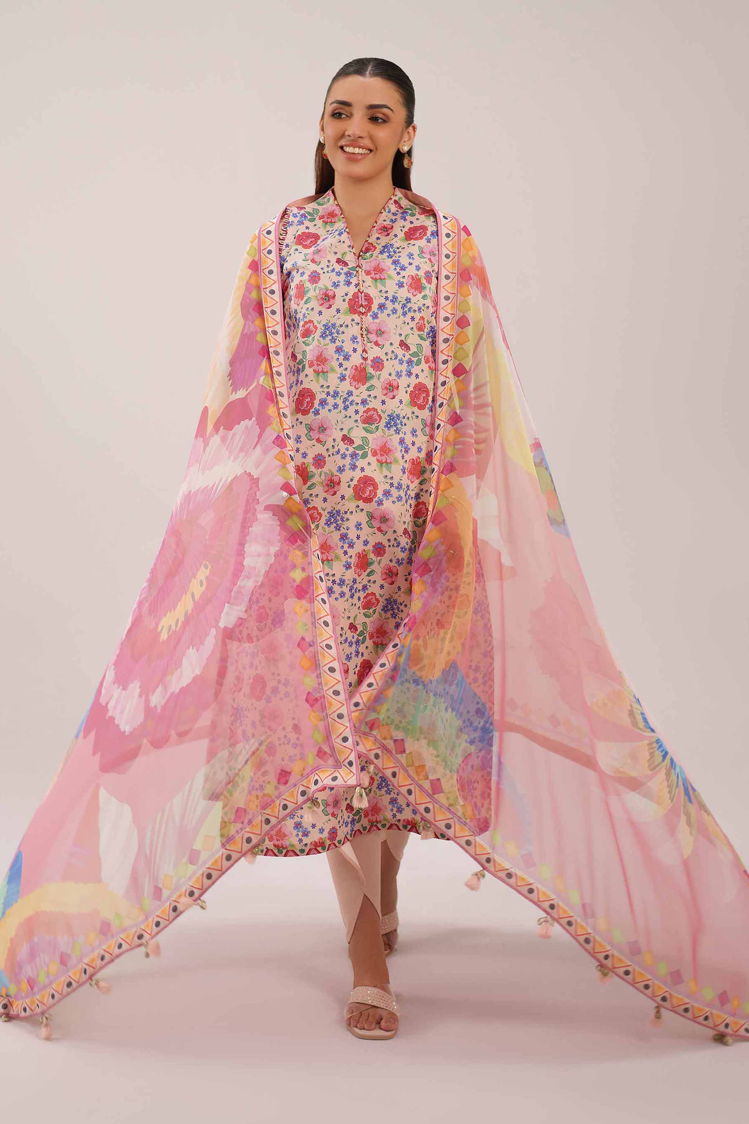 3 Piece - Printed Suit - 42601249 NishatUAE Pink Lawn 3PC Printed Unstitched