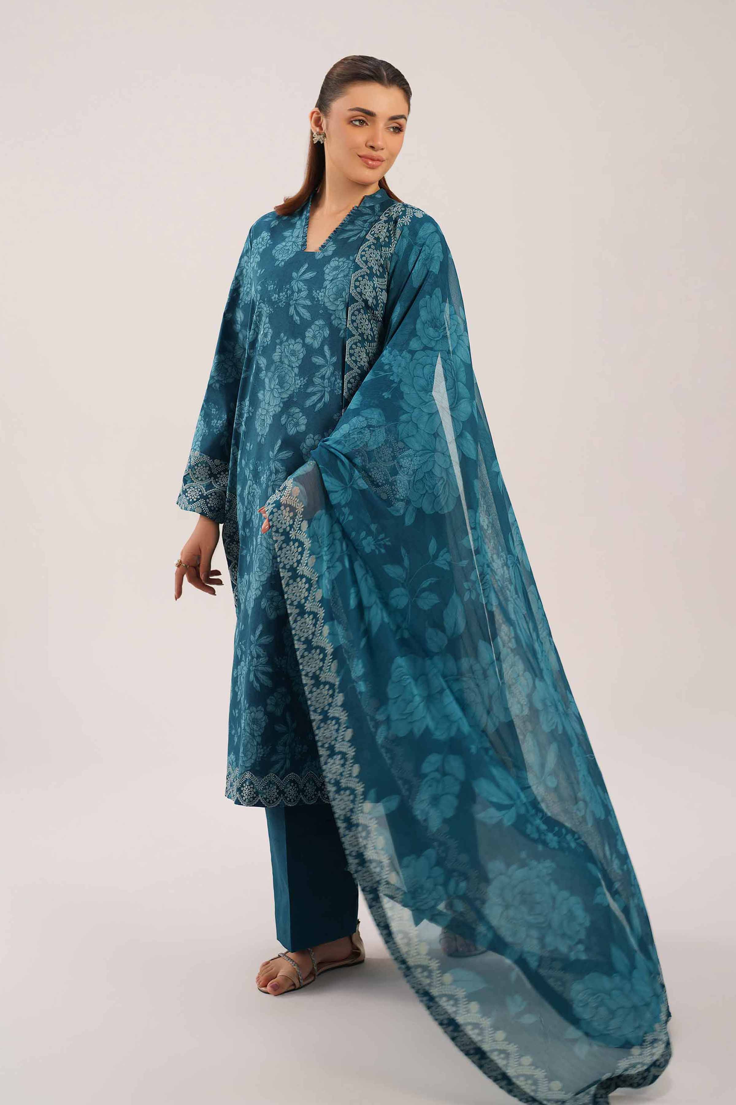 3 Piece - Printed Suit - 42601250 NishatUAE Green Lawn 3PC Printed Unstitched