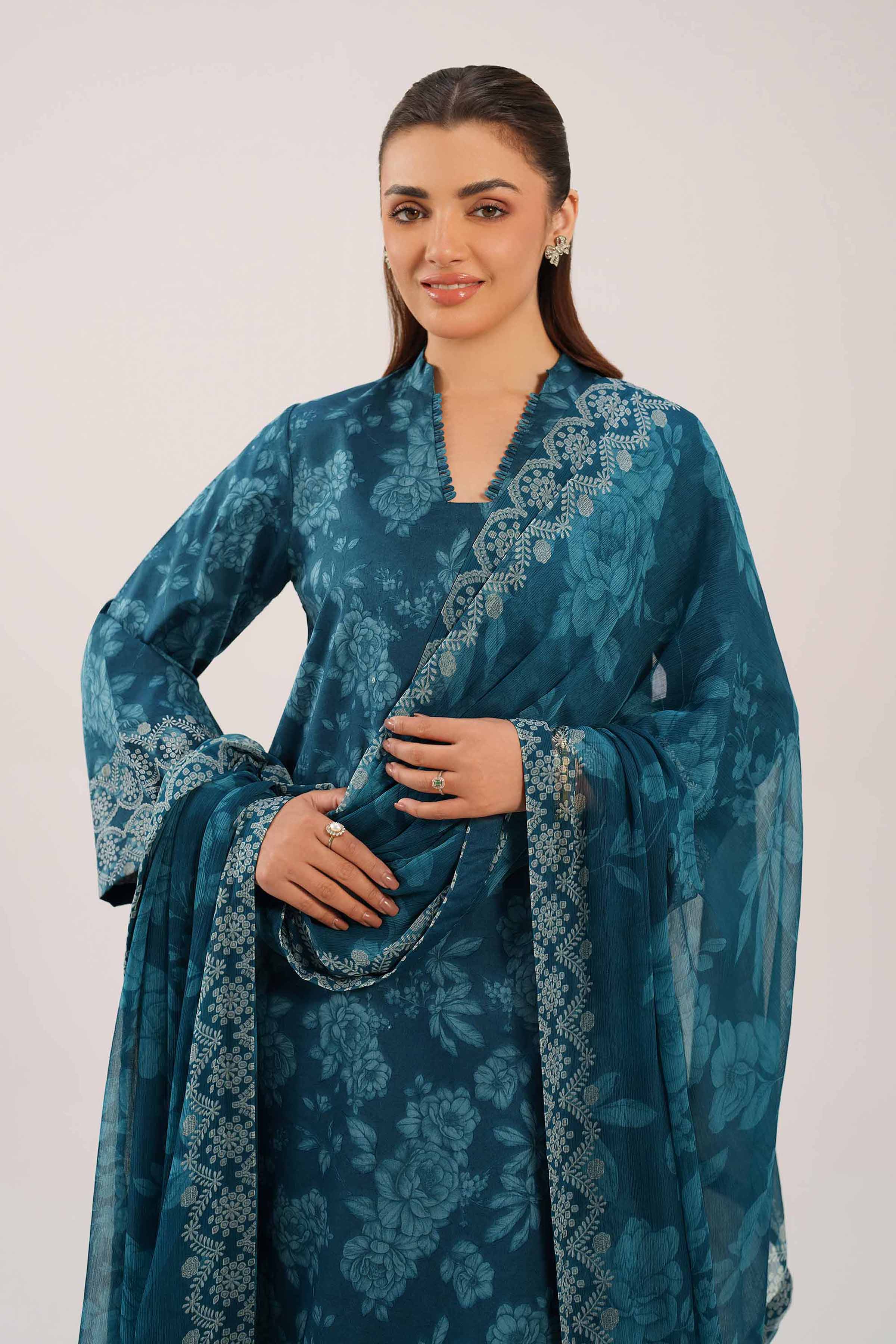 3 Piece - Printed Suit - 42601250 NishatUAE Green Lawn 3PC Printed Unstitched