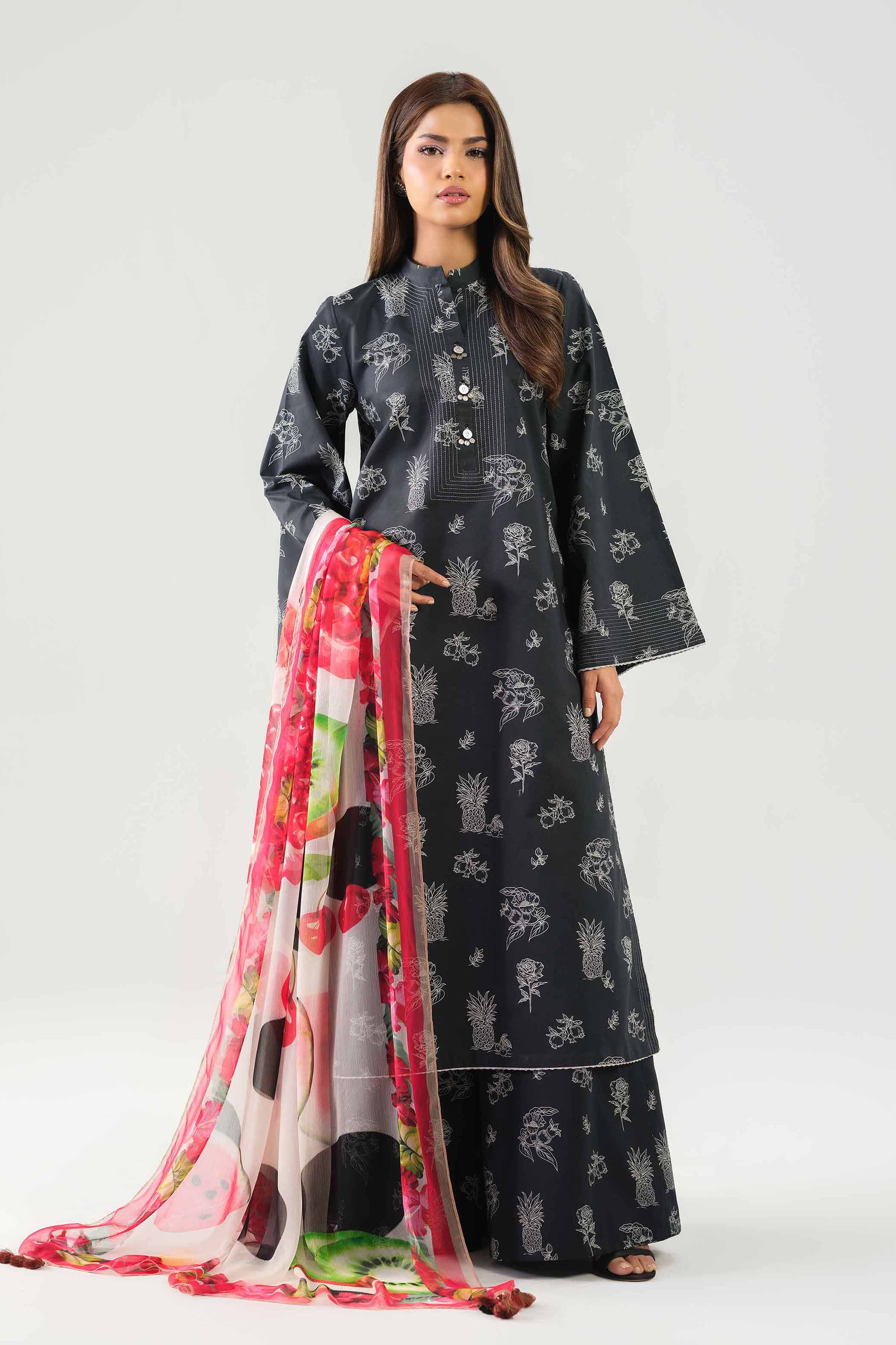 3 Piece - Printed Suit - 42601252 NishatUAE Black Lawn 3PC Printed Unstitched