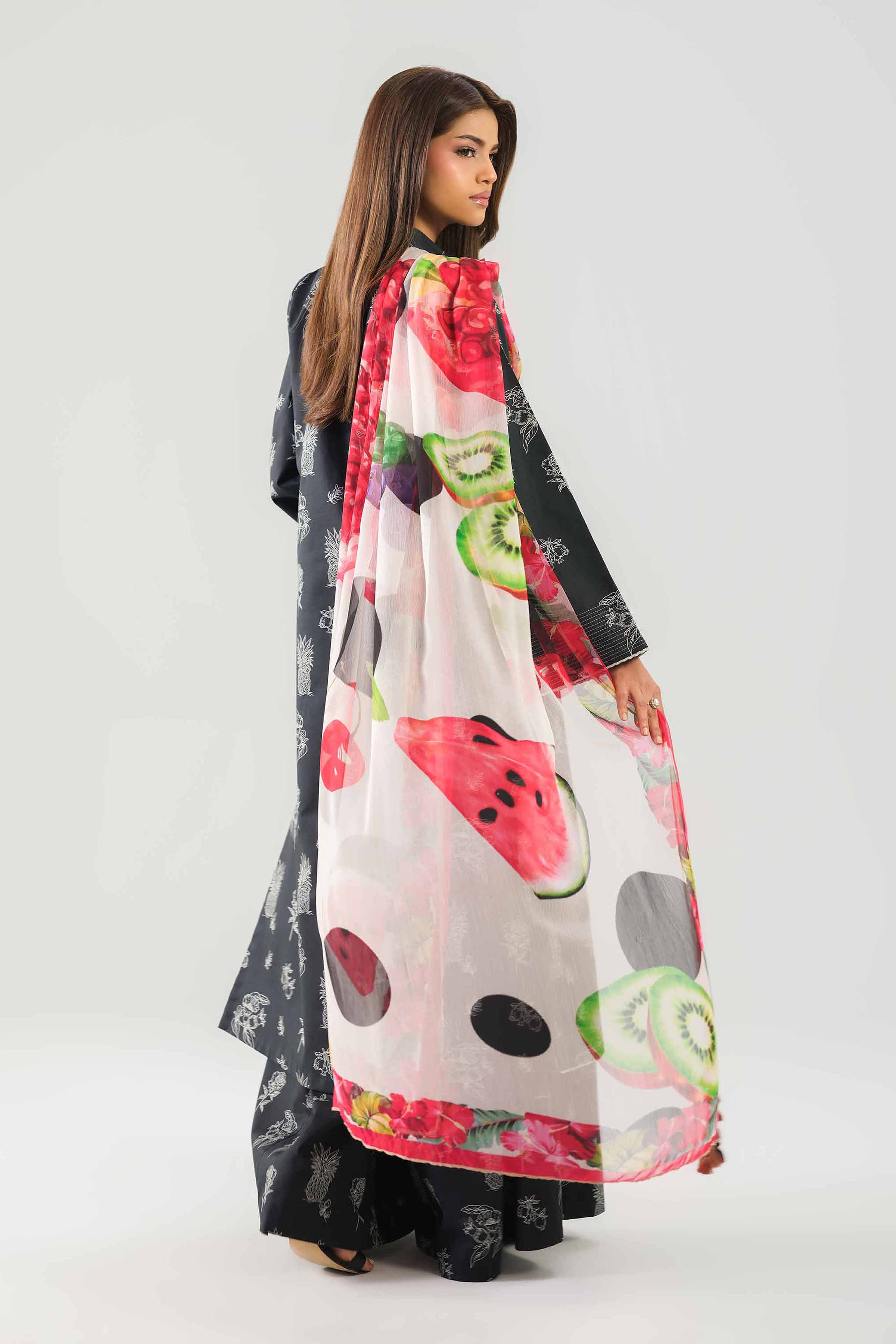 3 Piece - Printed Suit - 42601252 NishatUAE Black Lawn 3PC Printed Unstitched