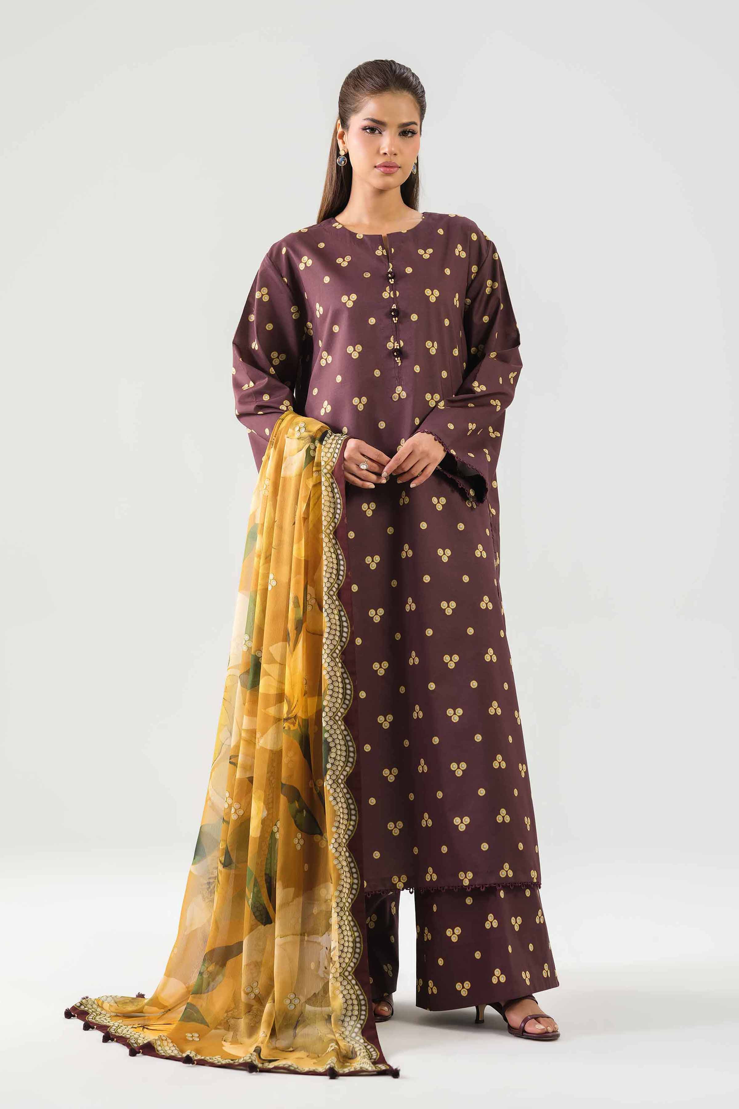 3 Piece - Printed Suit - 42601254 NishatUAE Brown Lawn 3PC Printed Unstitched