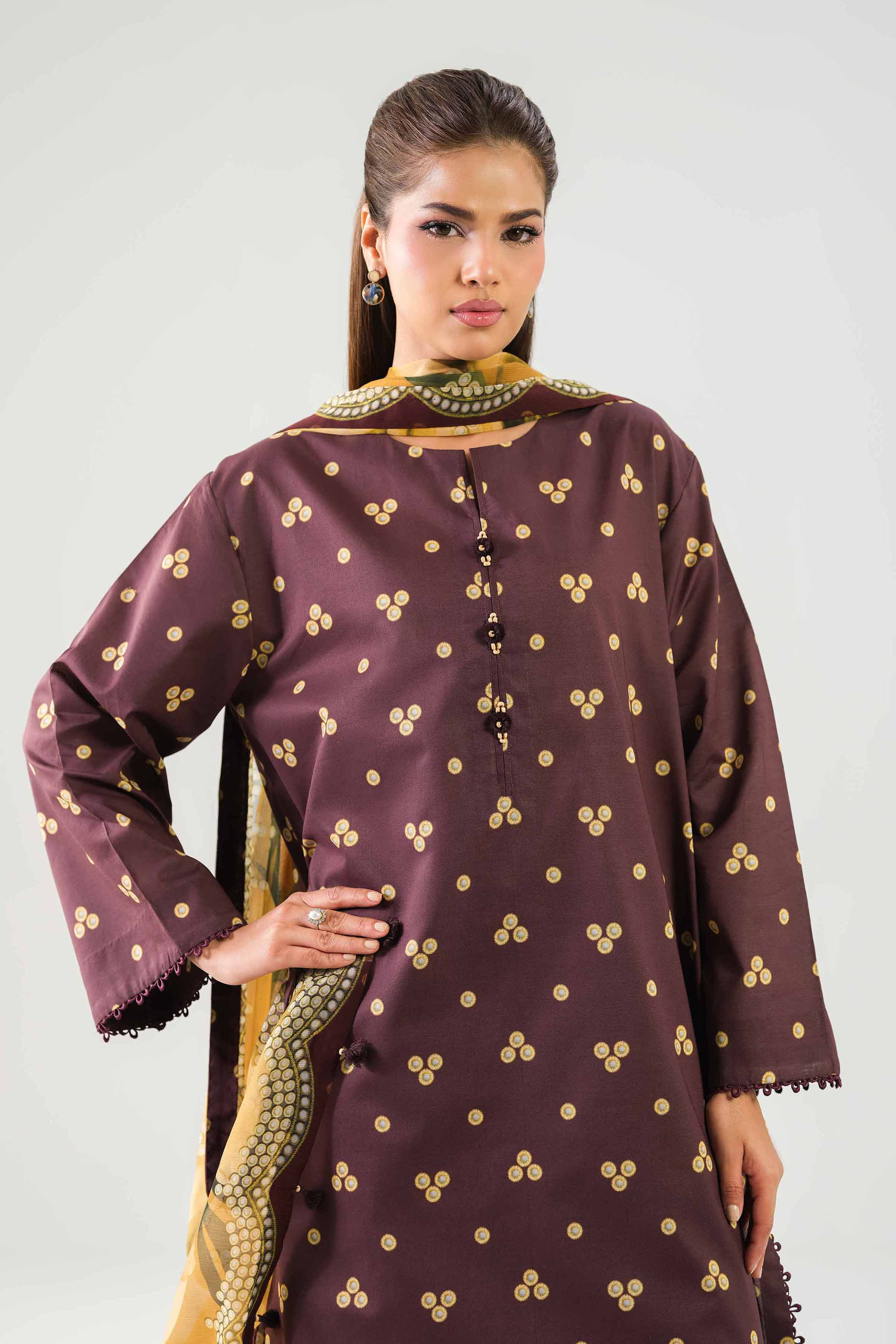 3 Piece - Printed Suit - 42601254 NishatUAE Brown Lawn 3PC Printed Unstitched