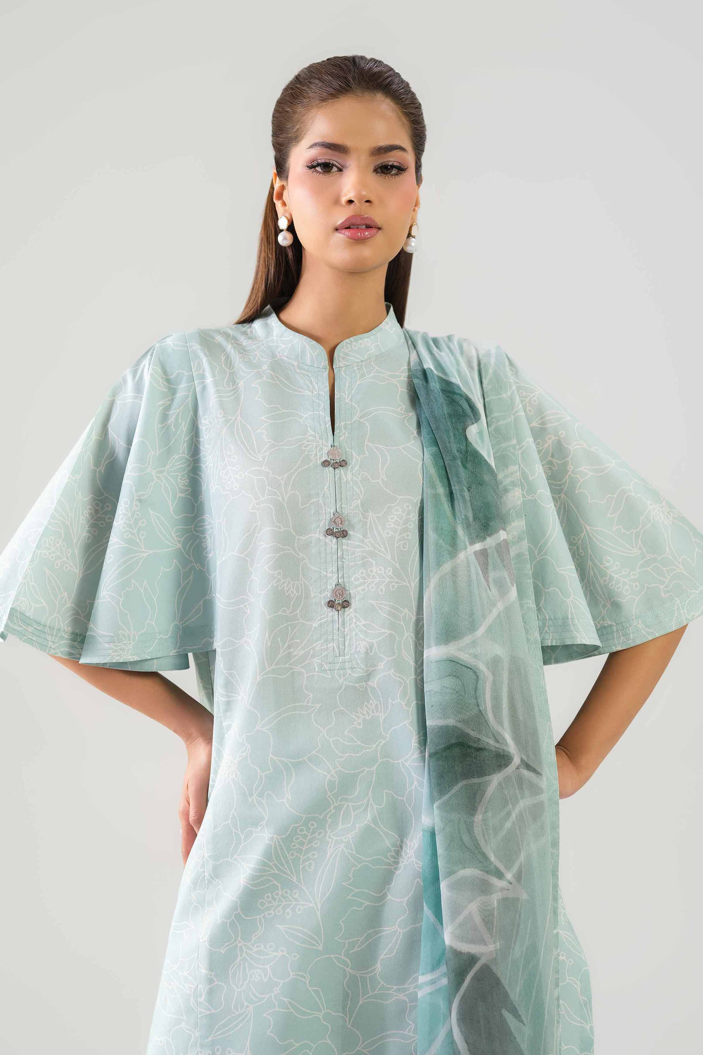 3 Piece - Printed Suit - 42601255 NishatUAE Green Lawn 3PC Printed Unstitched