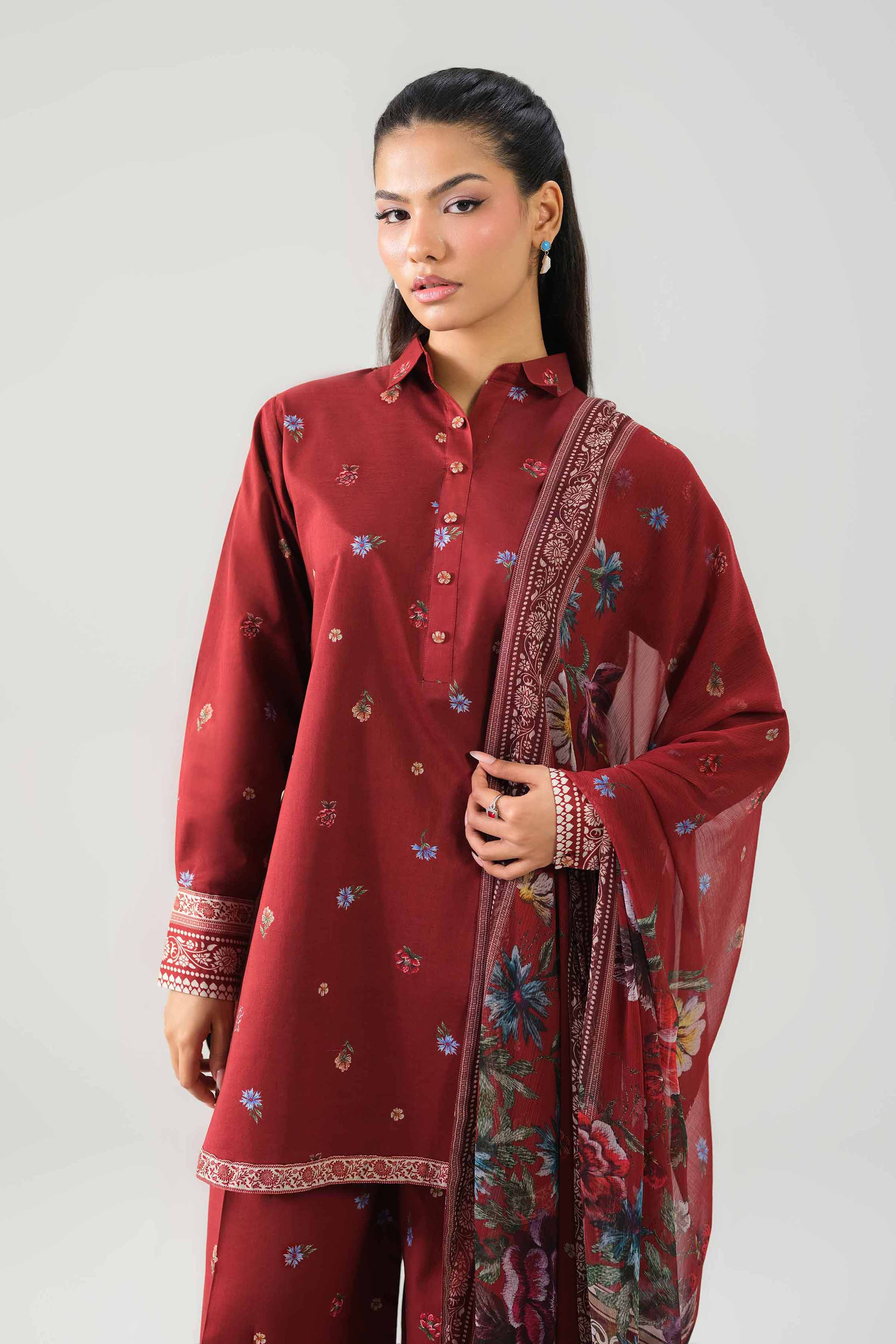 3 Piece - Printed Suit - 42601257 NishatUAE Brown Lawn 3PC Printed Unstitched