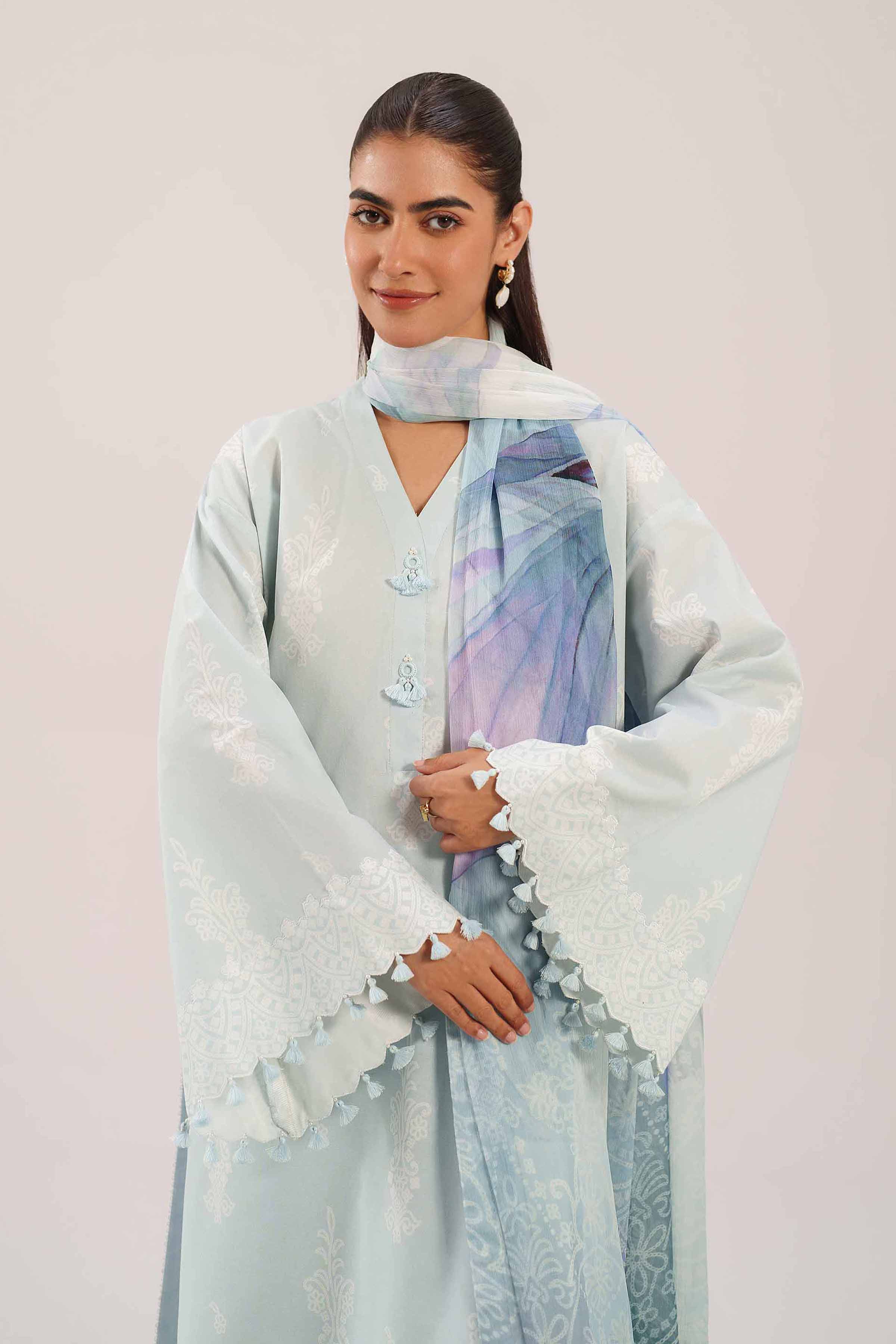 3 Piece - Printed Suit - 42601258 NishatUAE Blue Lawn 3PC Printed Unstitched