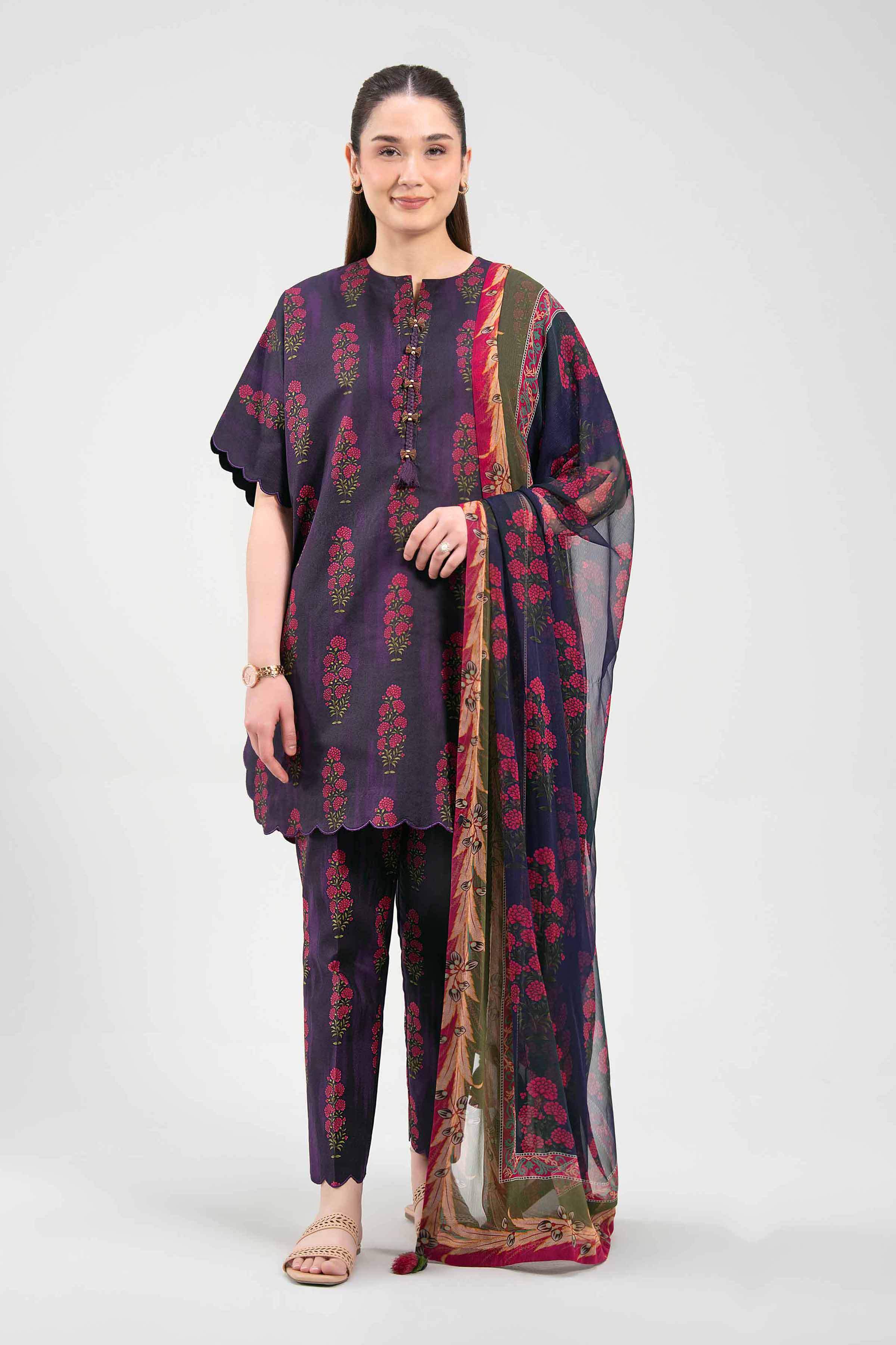 3 Piece - Printed Suit - 42601259 NishatUAE Purple Lawn 3PC Printed Unstitched