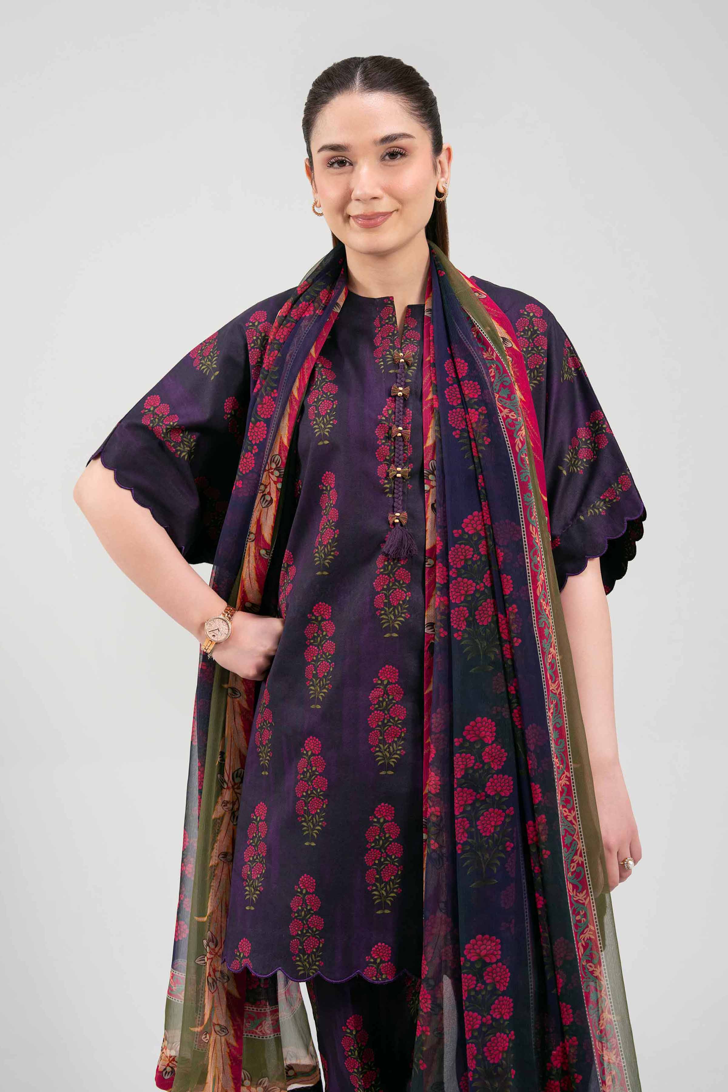 3 Piece - Printed Suit - 42601259 NishatUAE Purple Lawn 3PC Printed Unstitched