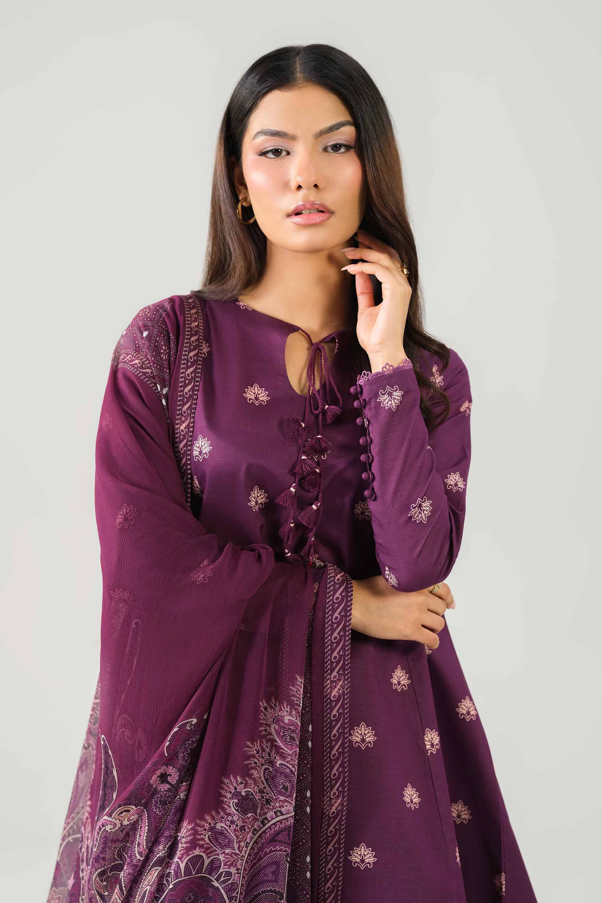3 Piece - Printed Suit - 42601260 NishatUAE Purple Lawn 3PC Printed Unstitched