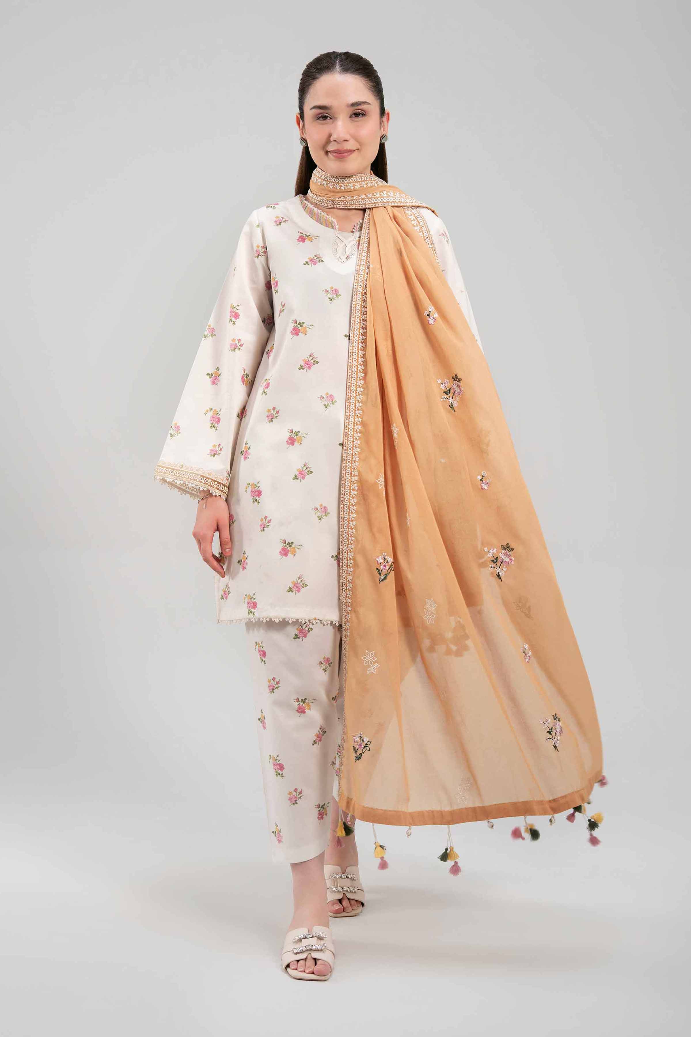 3 Piece - Embroidered Suit - 42601265 NishatUAE Cream Lawn 3PC Embroidered Unstitched