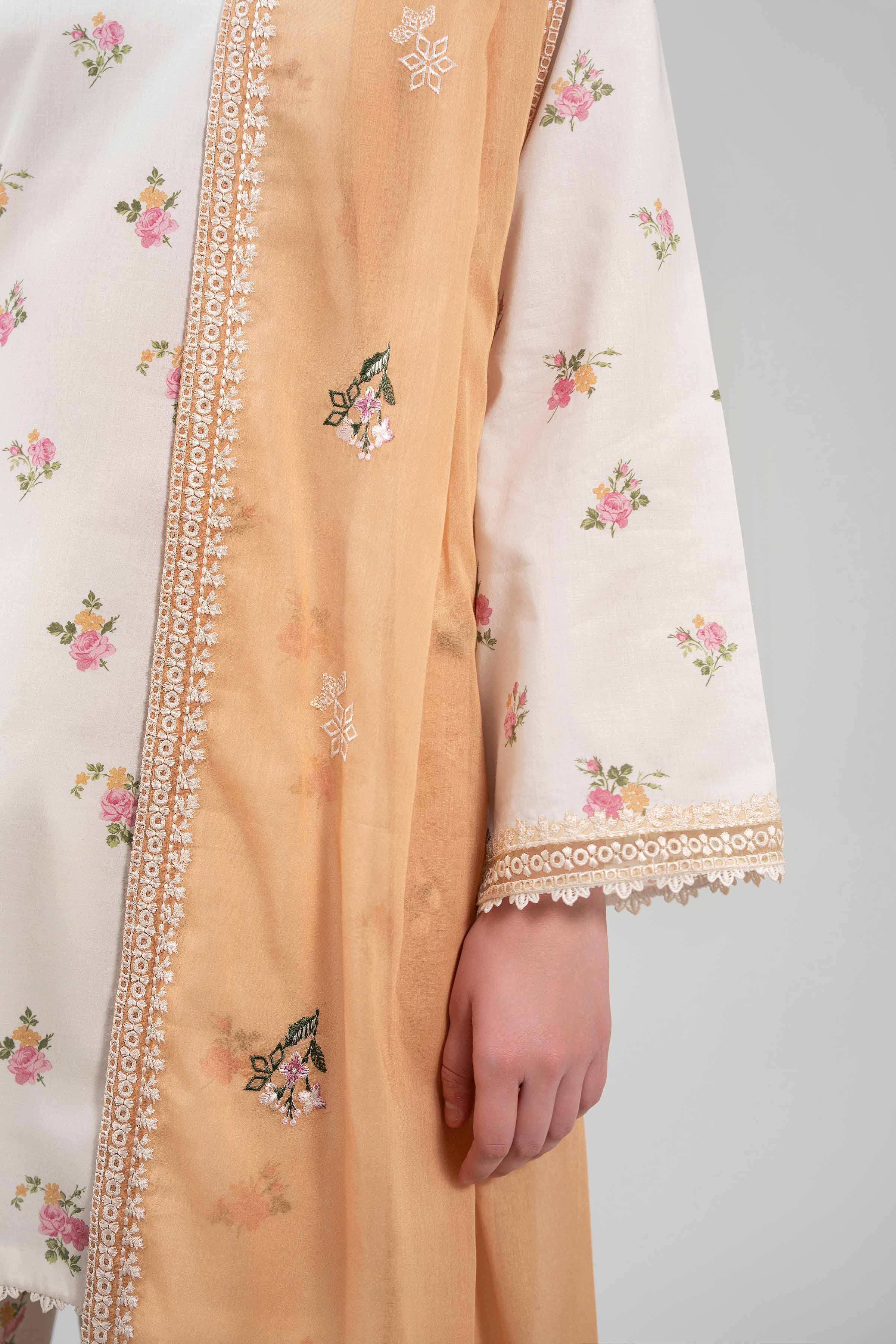 3 Piece - Printed Embroidered Suit - 42601265