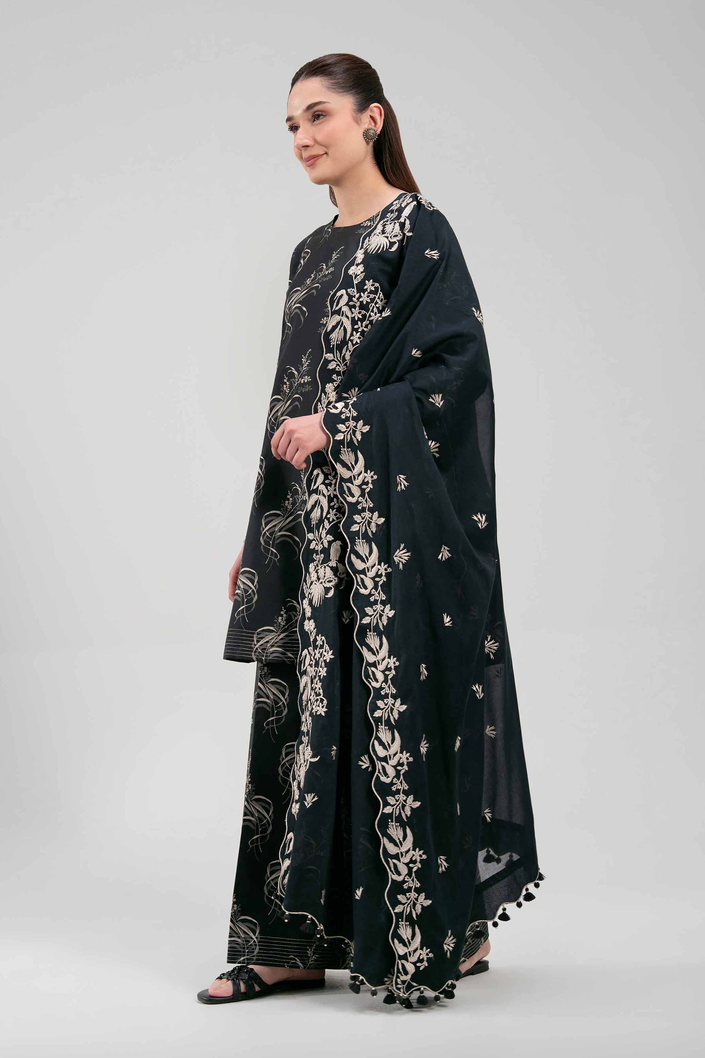3 Piece - Embroidered Suit - 42601267 NishatUAE Black Lawn 3PC Embroidered Unstitched
