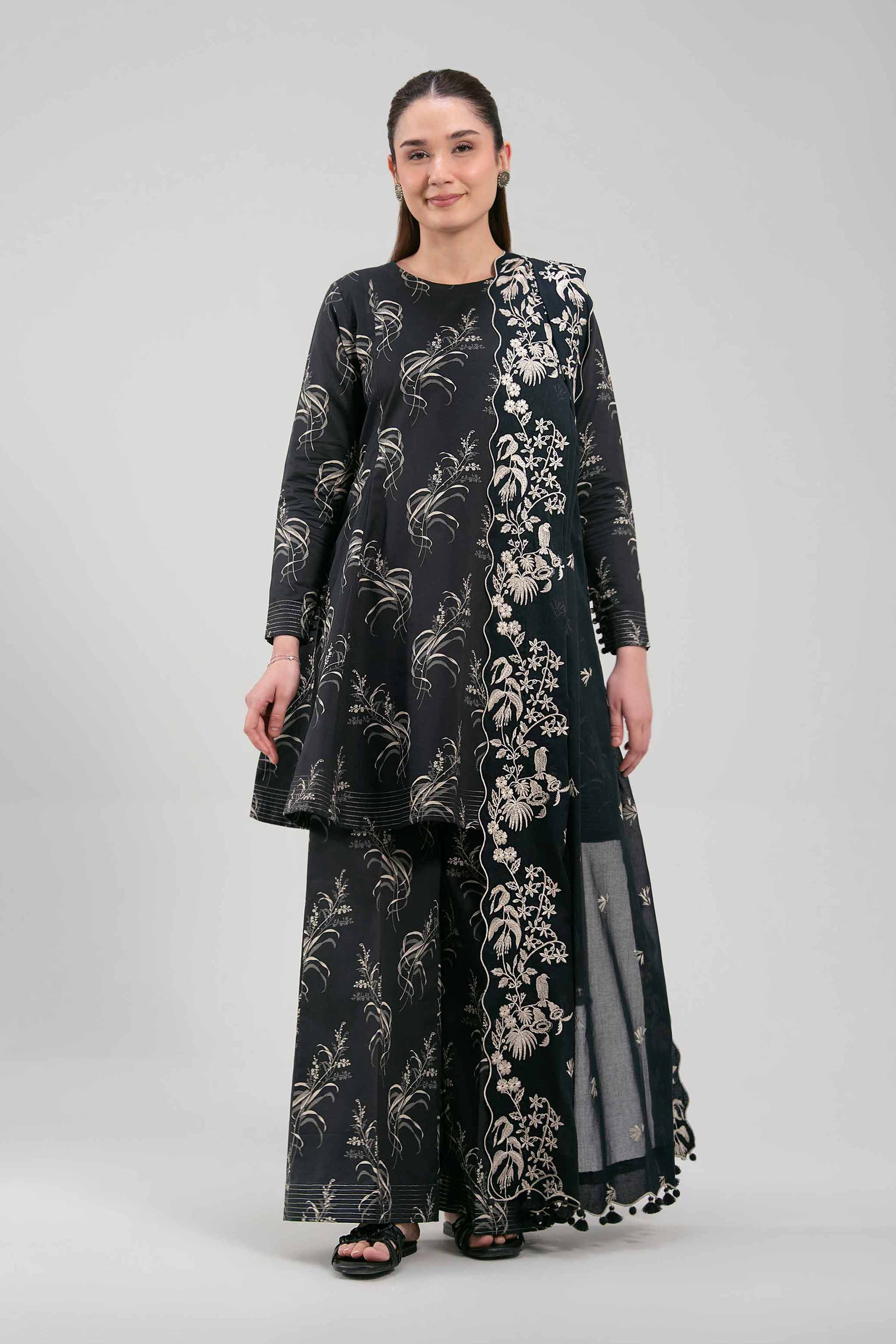 3 Piece - Embroidered Suit - 42601267 NishatUAE Black Lawn 3PC Embroidered Unstitched