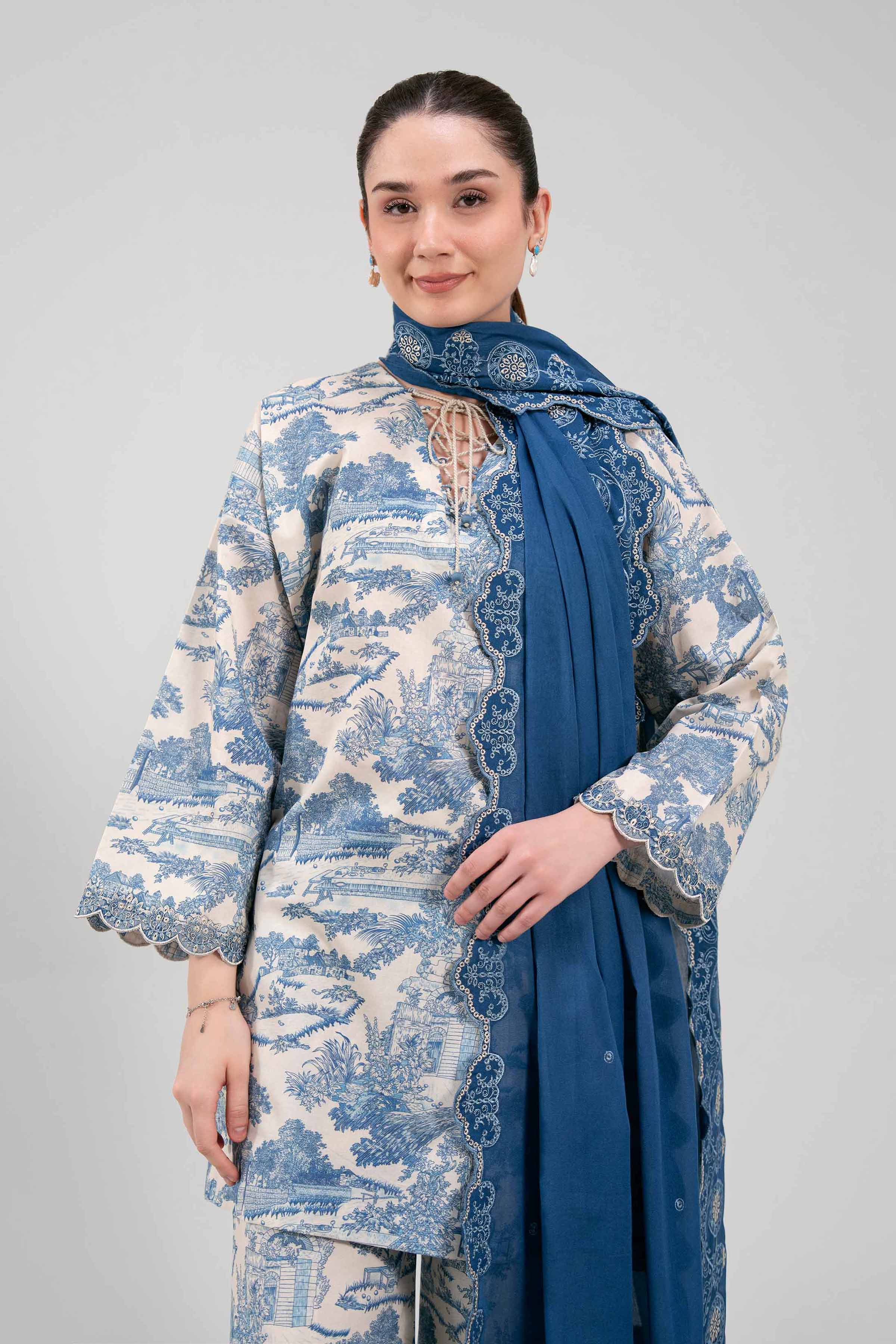 3 Piece - Embroidered Suit - 42601268 NishatUAE Blue Lawn 3PC Embroidered Unstitched