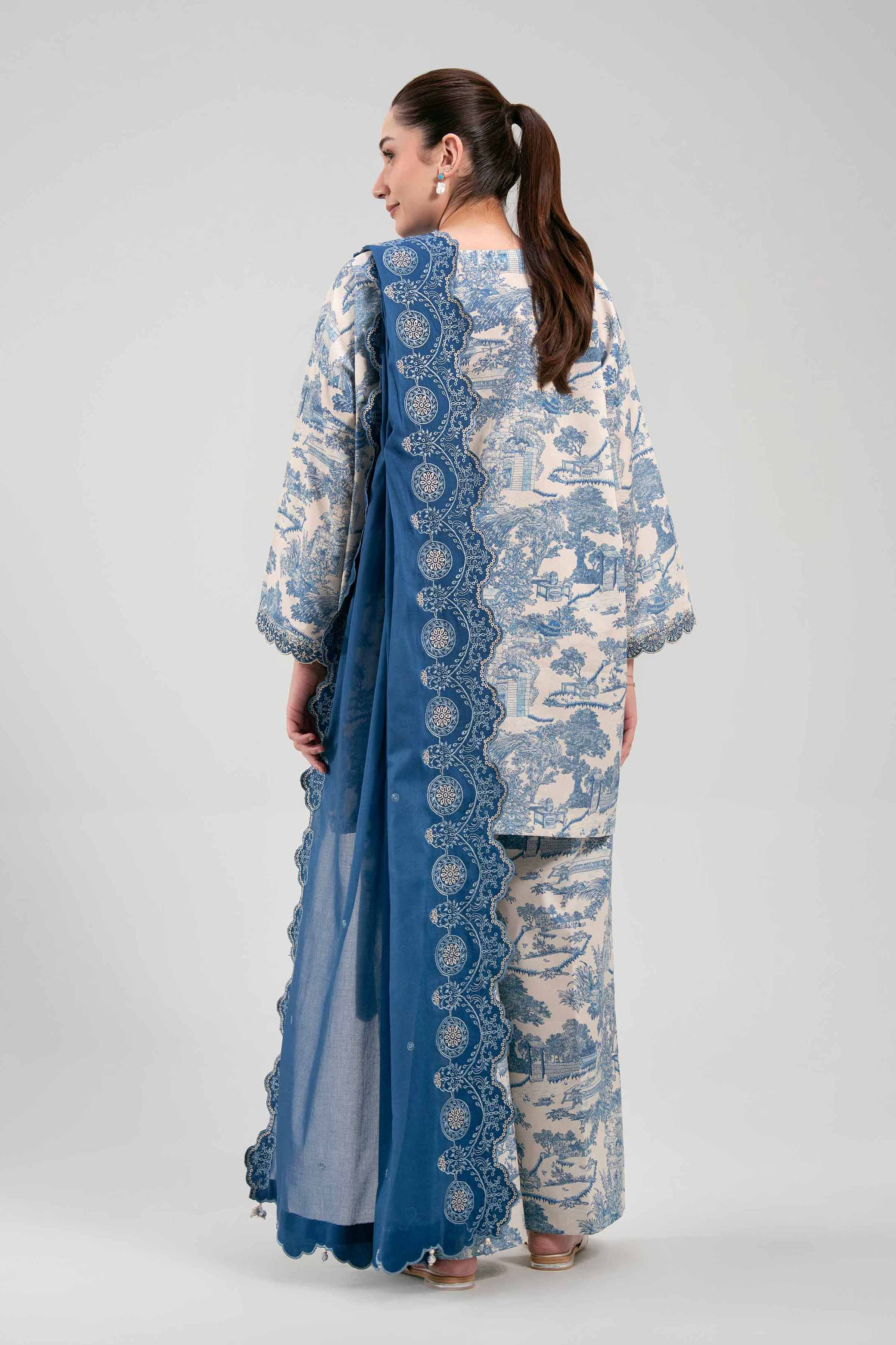 3 Piece - Embroidered Suit - 42601268 NishatUAE Blue Lawn 3PC Embroidered Unstitched