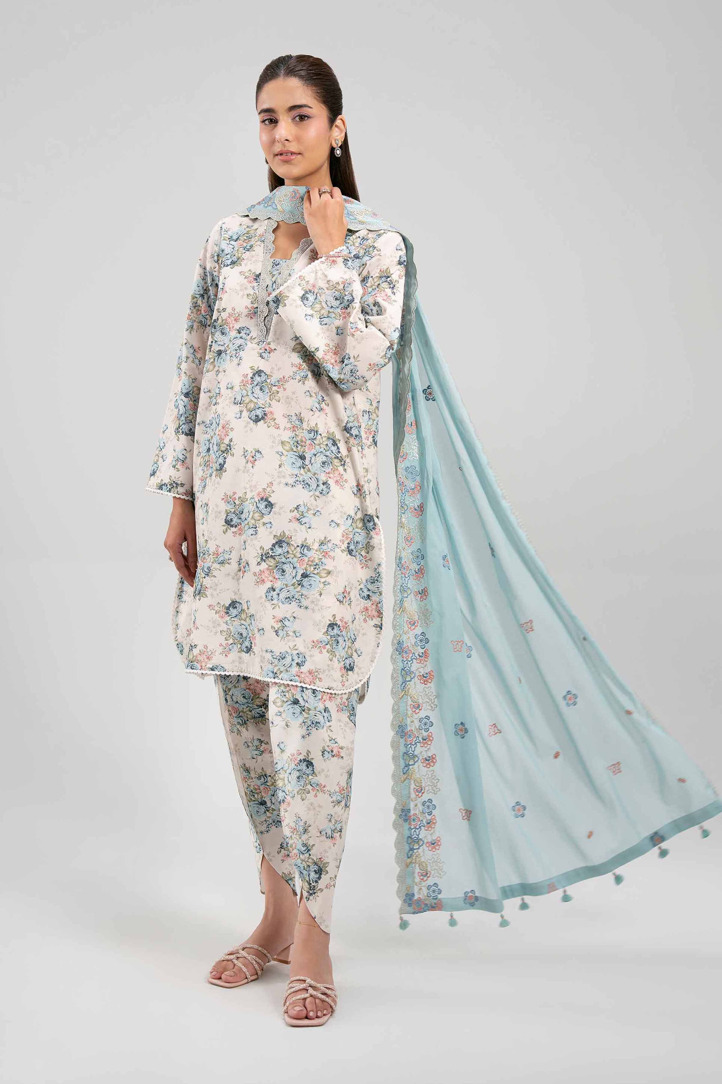 3 Piece - Printed Embroidered Suit - 42601270