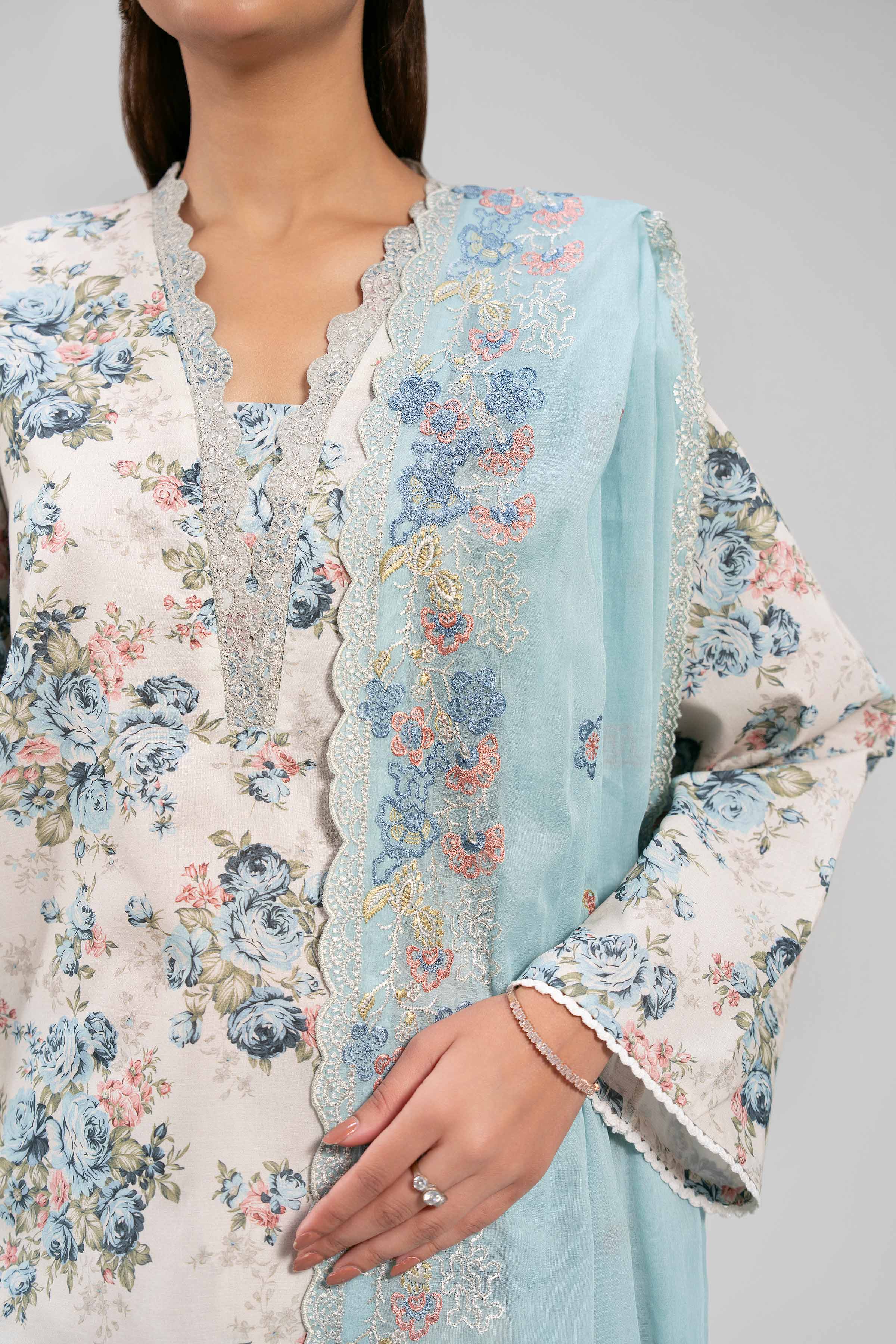 3 Piece - Printed Embroidered Suit - 42601270