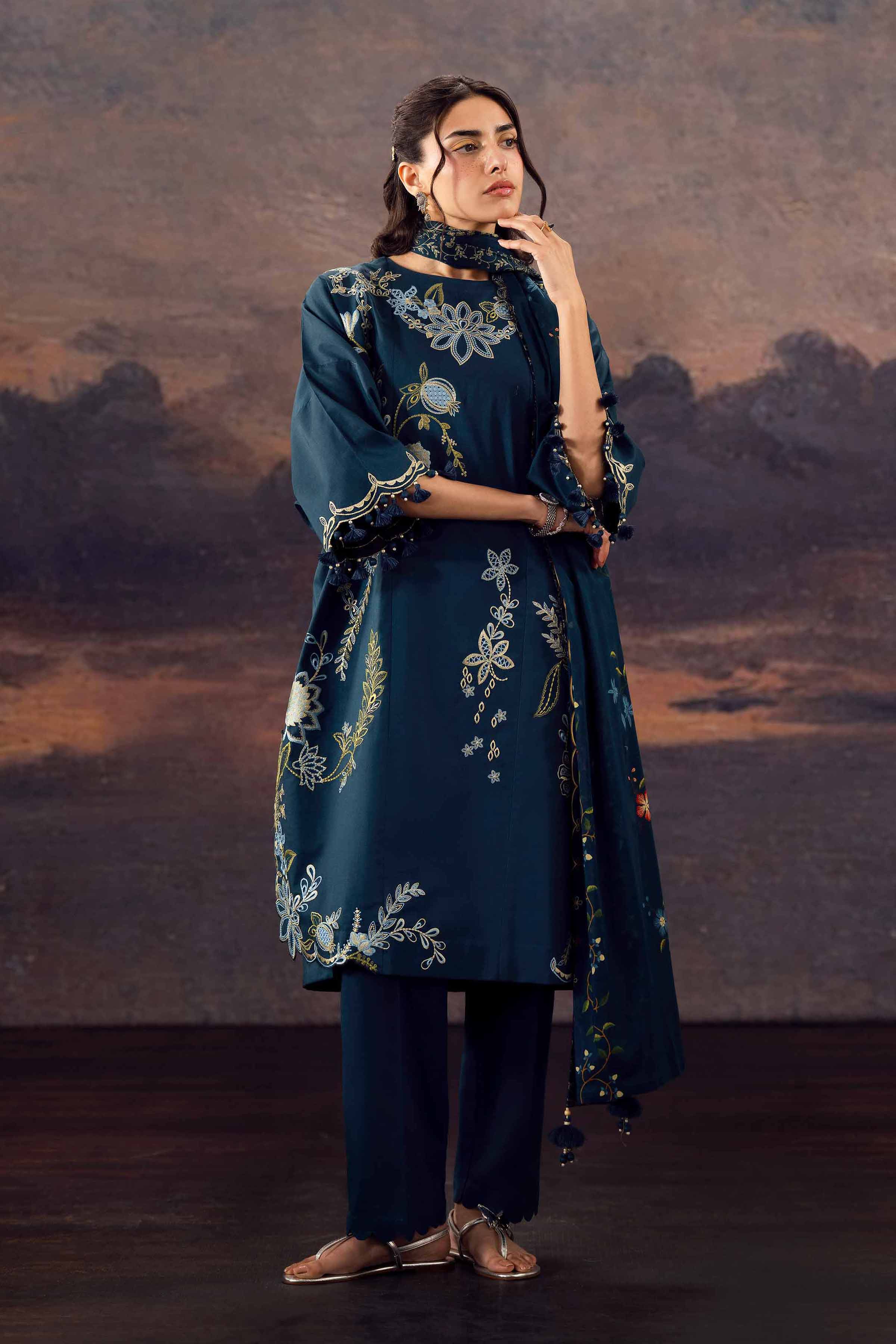 3 Piece - Printed Embroidered Suit - 42601275