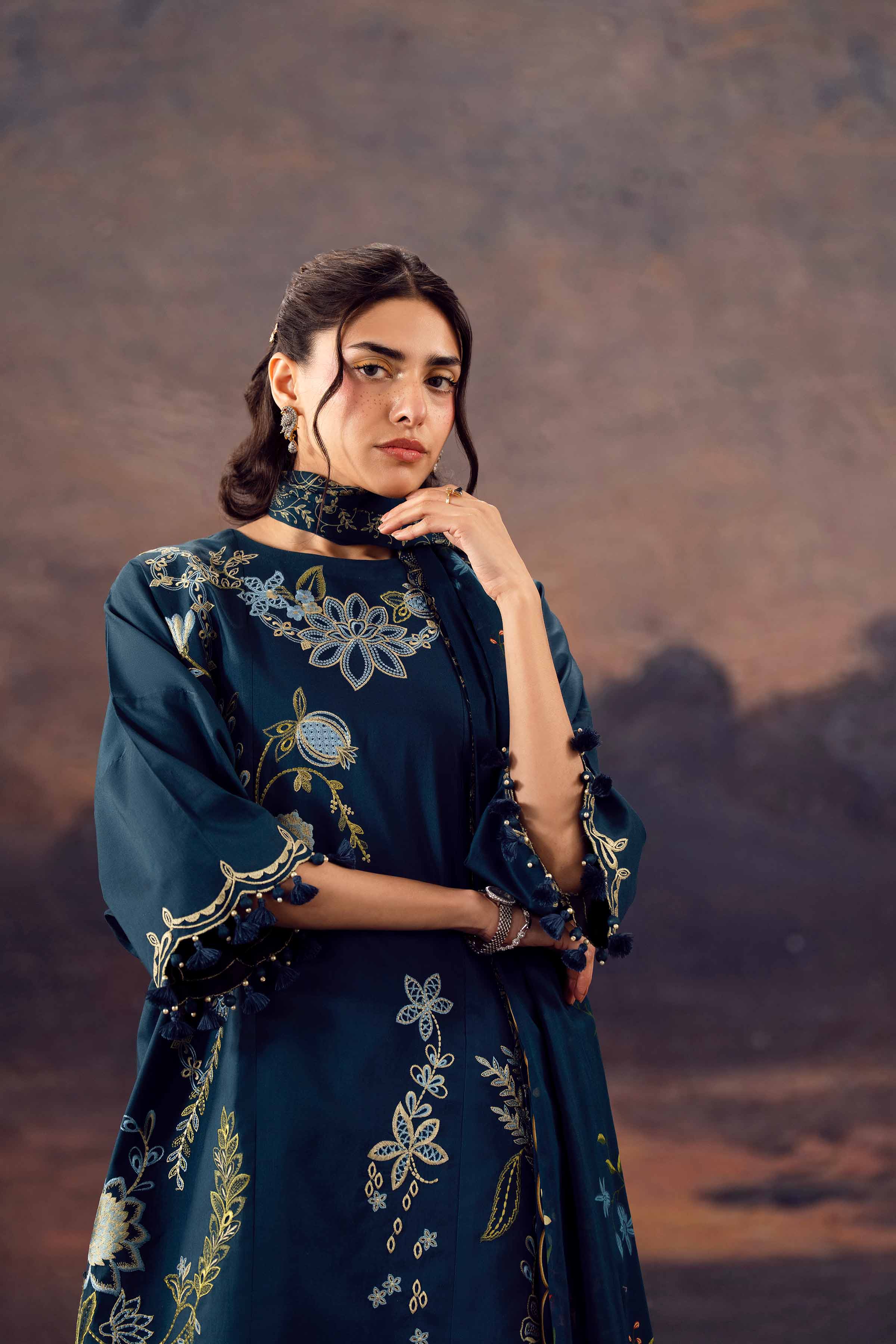 3 Piece - Printed Embroidered Suit - 42601275