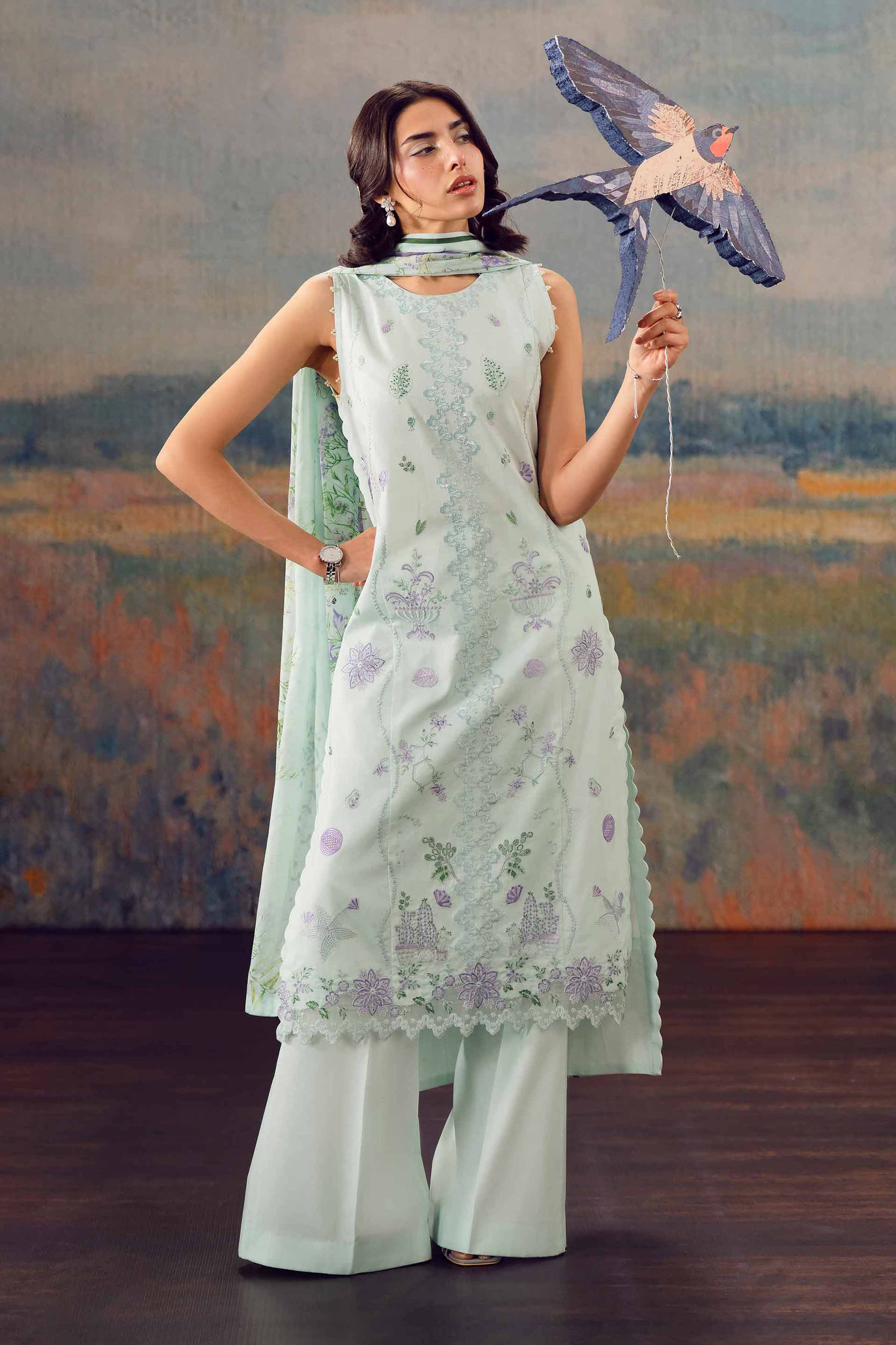 3 Piece - Printed Embroidered Suit - 42601280
