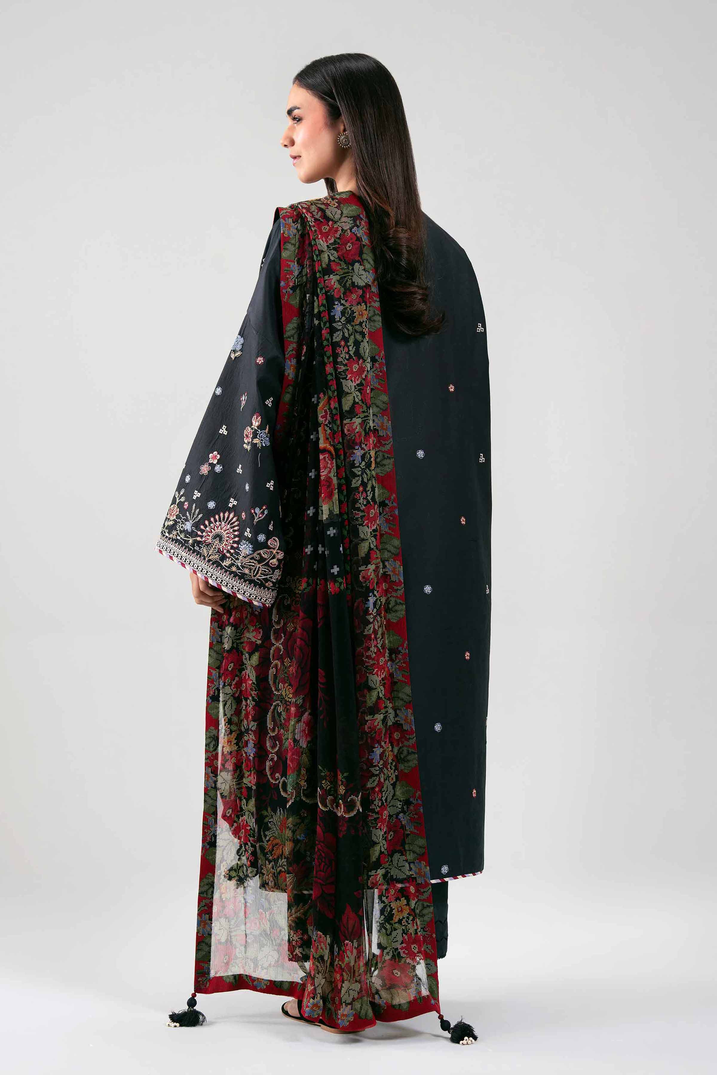 3 Piece - Digital Printed Embroidered Suit - 42601289 Black & Red Lawn 3PC Embroidered