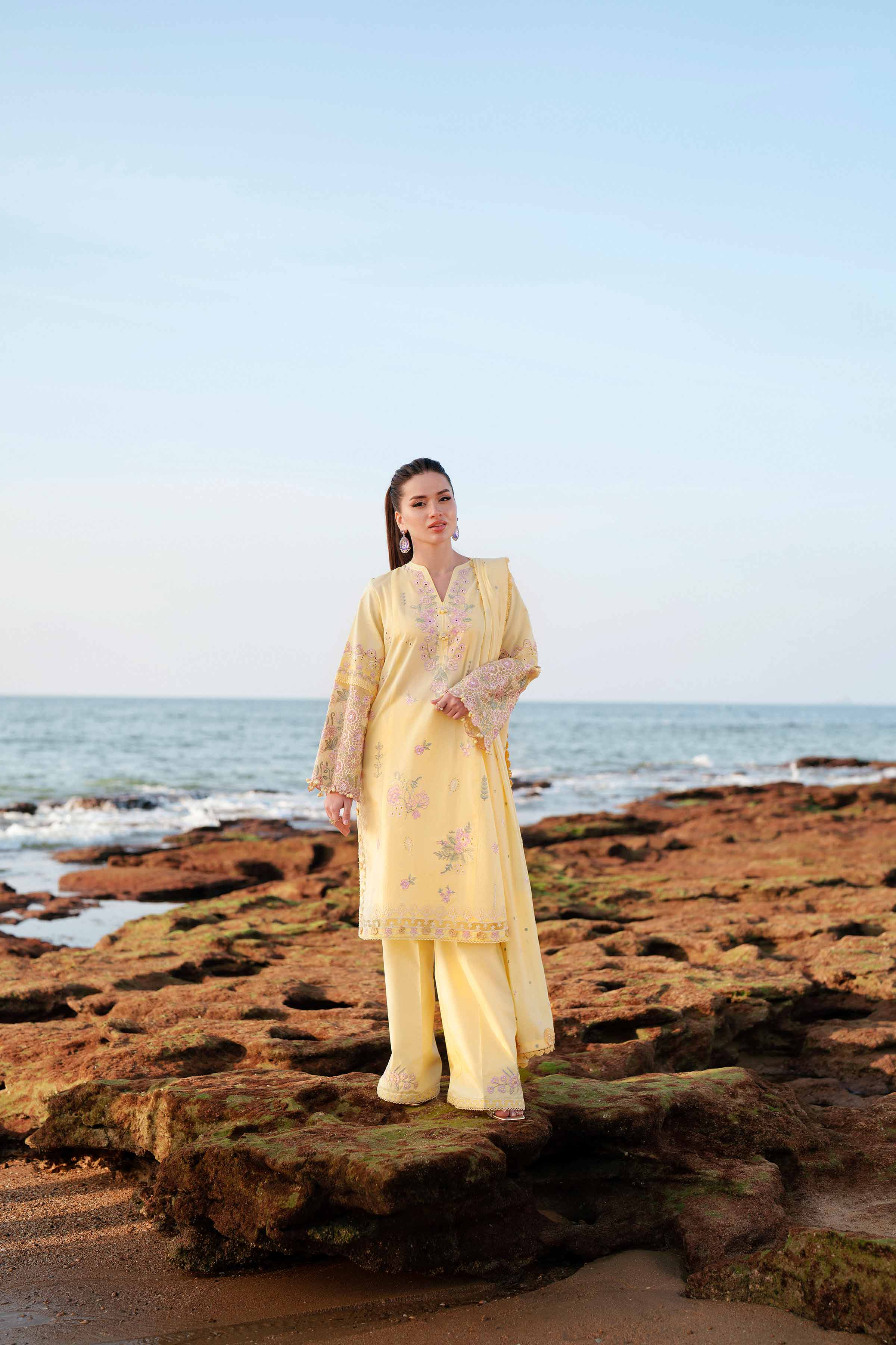 3 Piece - Embroidered Suit - 42601295 Yellow Cambric 3PC Embroidered