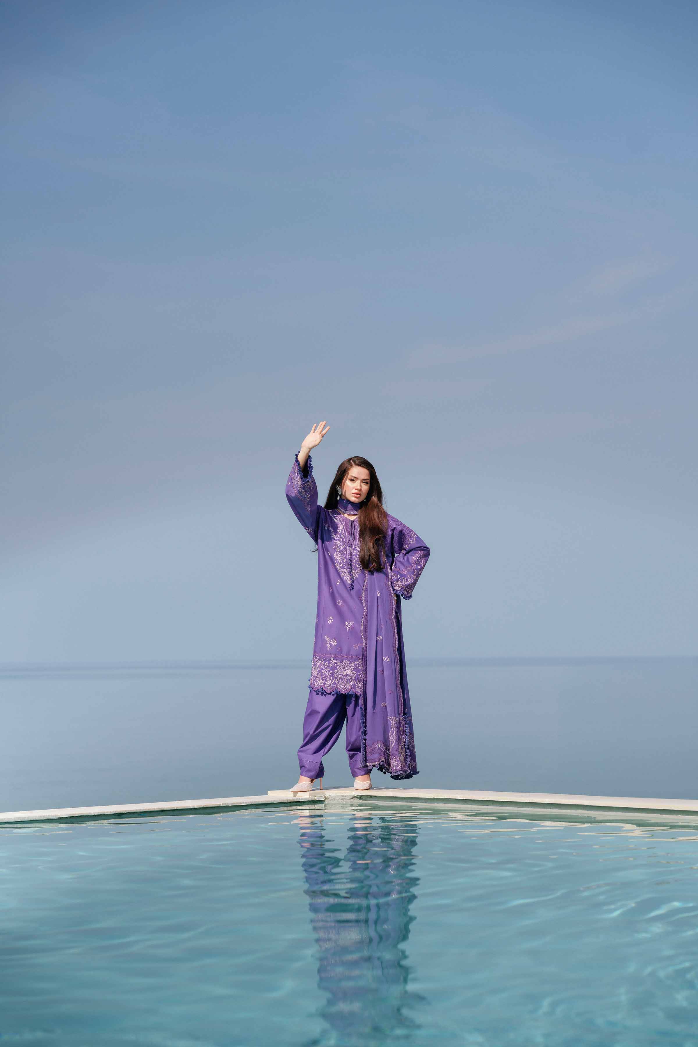 3 Piece - Embroidered Suit - 42601296 Purple Cambric 3PC Embroidered