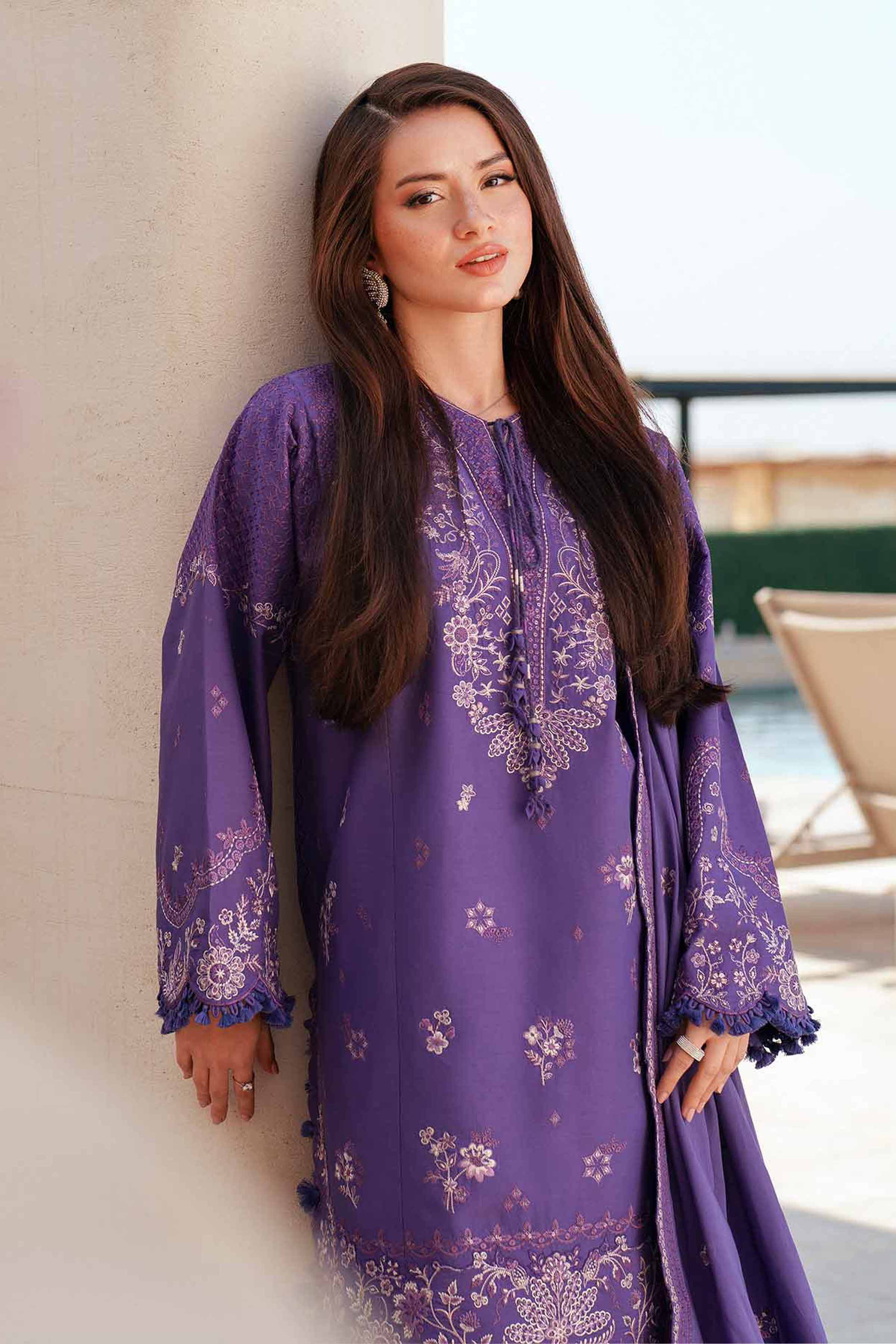 3 Piece - Embroidered Suit - 42601296 Purple Cambric 3PC Embroidered
