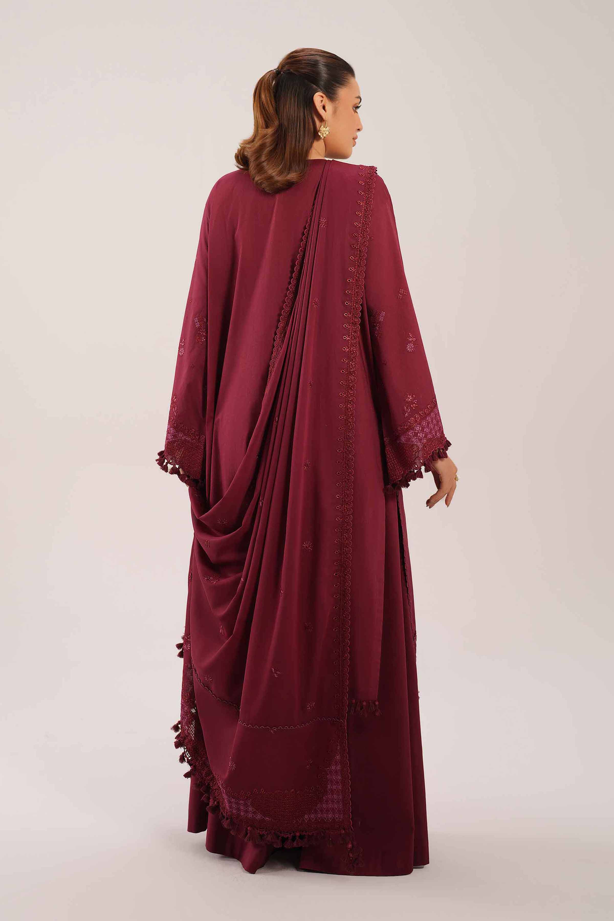 3 Piece - Embroidered Suit - 42601298 Maroon Cambric 3PC Embroidered