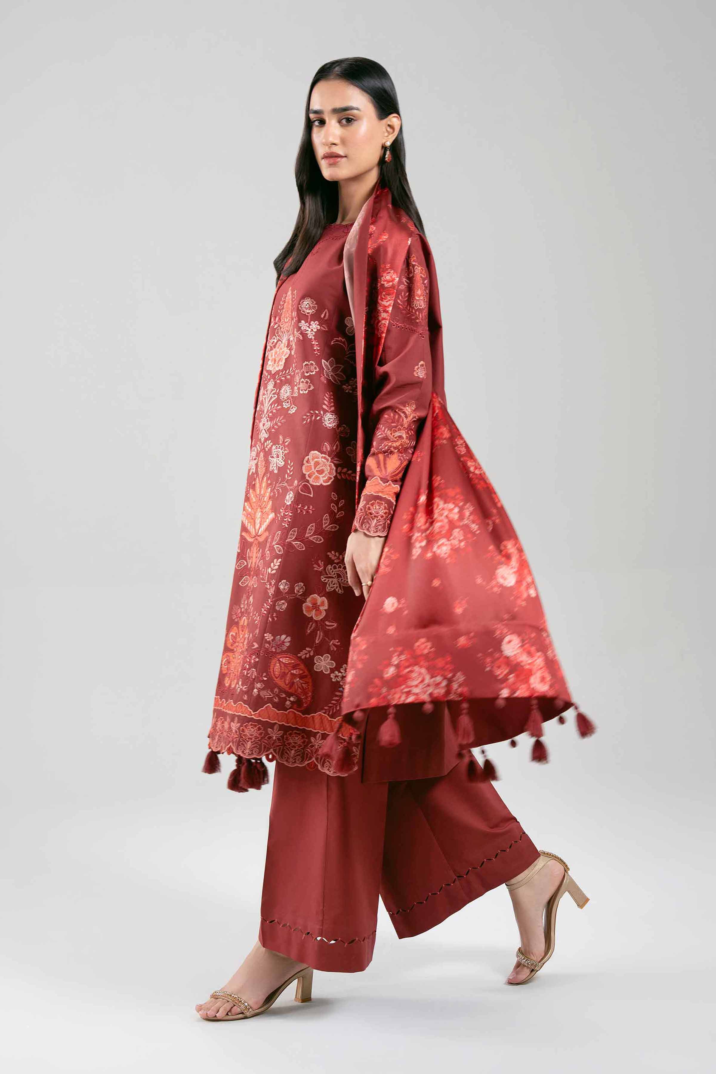 NISHAT UAE 3Pc Embroidered Unstitched Women Red Cambric Suit