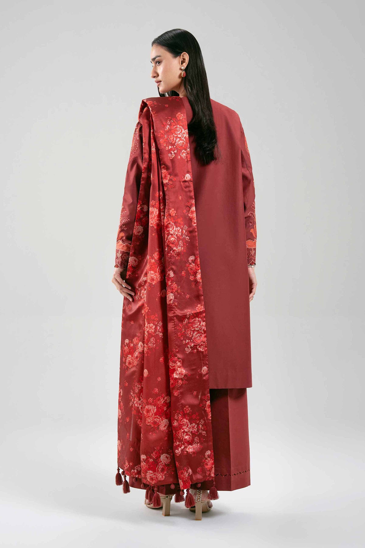 NISHAT UAE 3Pc Embroidered Unstitched Women Red Cambric Suit