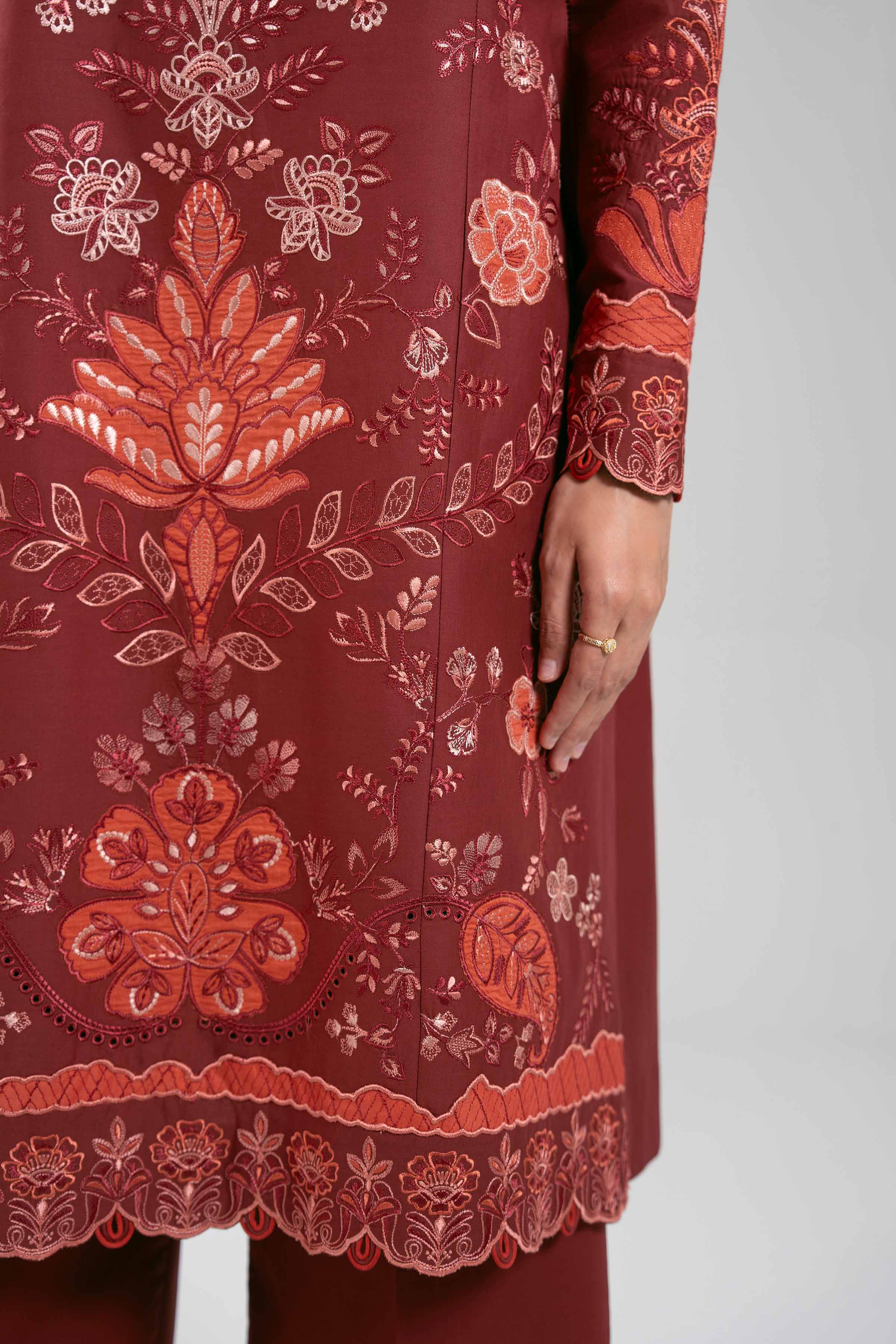 NISHAT UAE 3Pc Embroidered Unstitched Women Red Cambric Suit