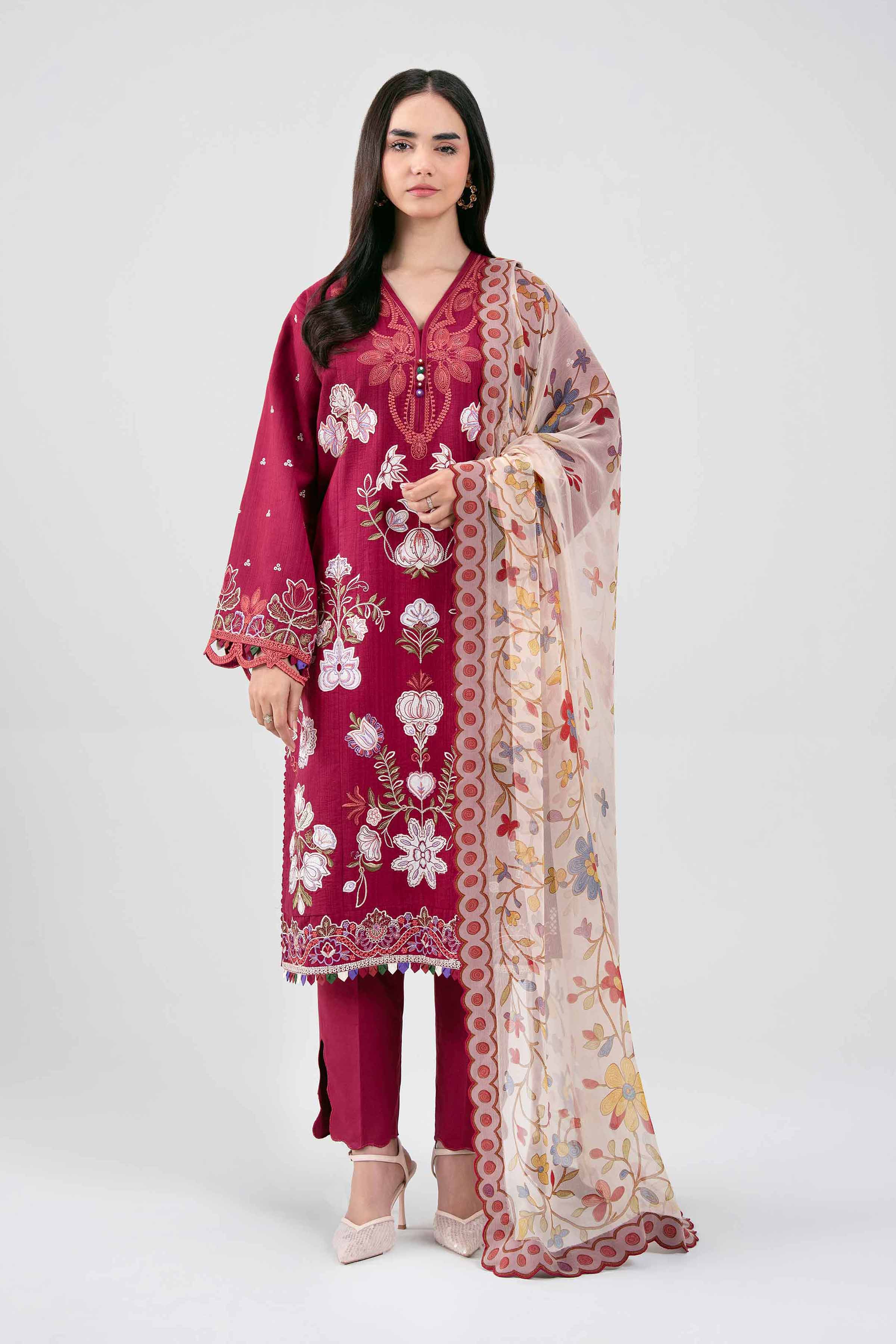 3 Piece - Digital Printed Embroidered Suit - 42601313 Red Lawn 3PC Embroidered